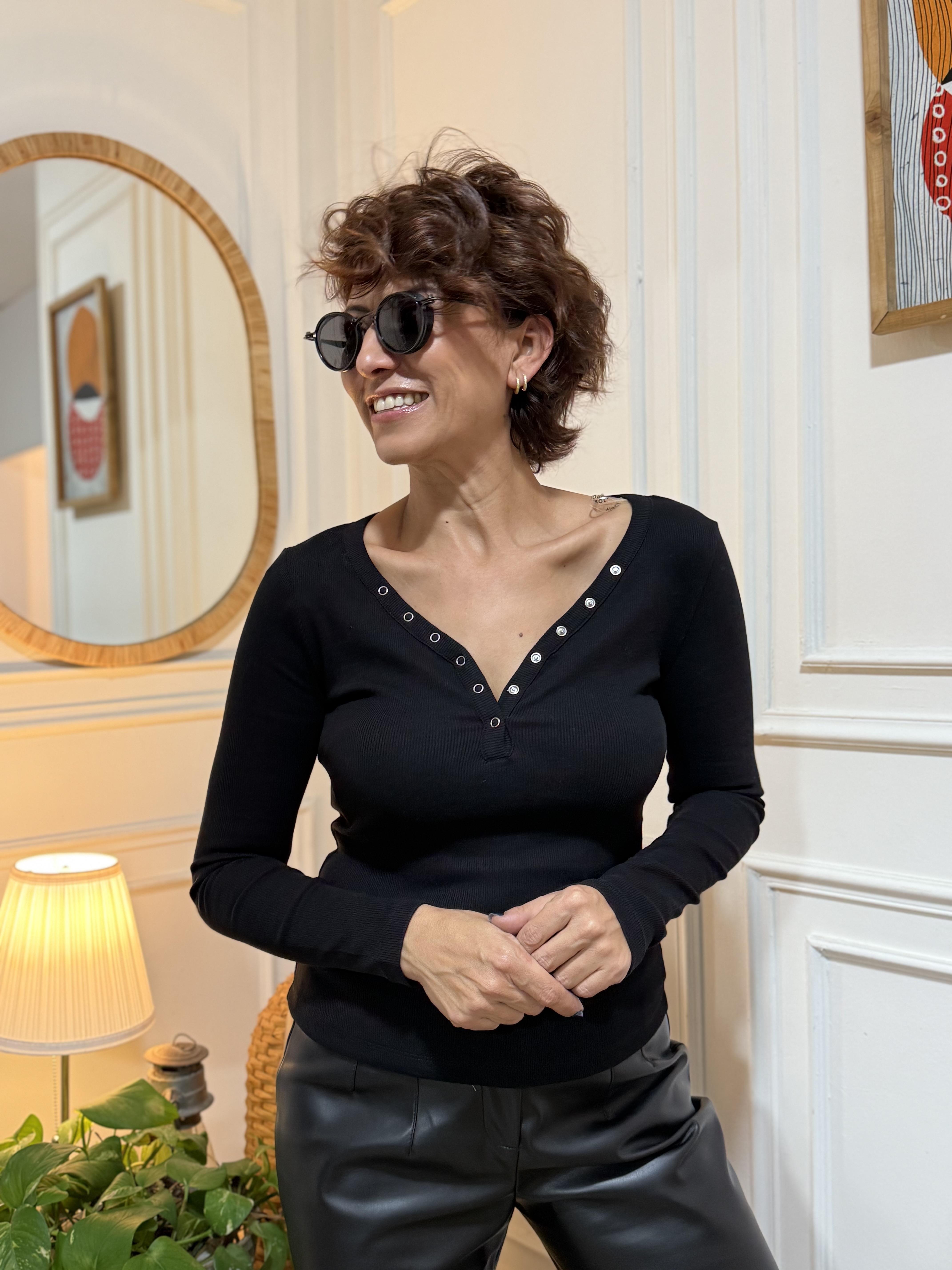 Çıtçıtlı Ribana Bluz Siyah