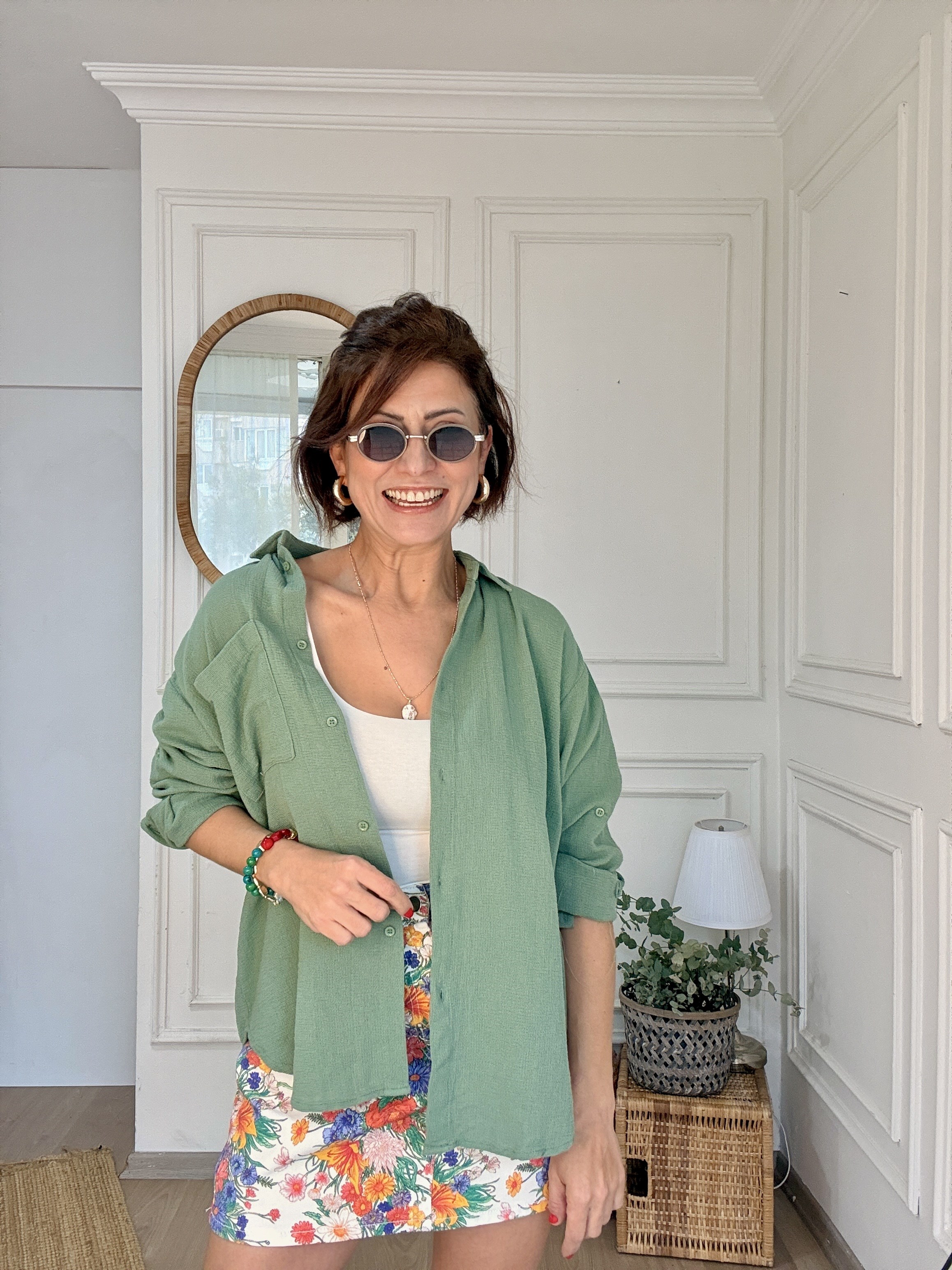 Dokulu Pamuk Gömlek Yeşil