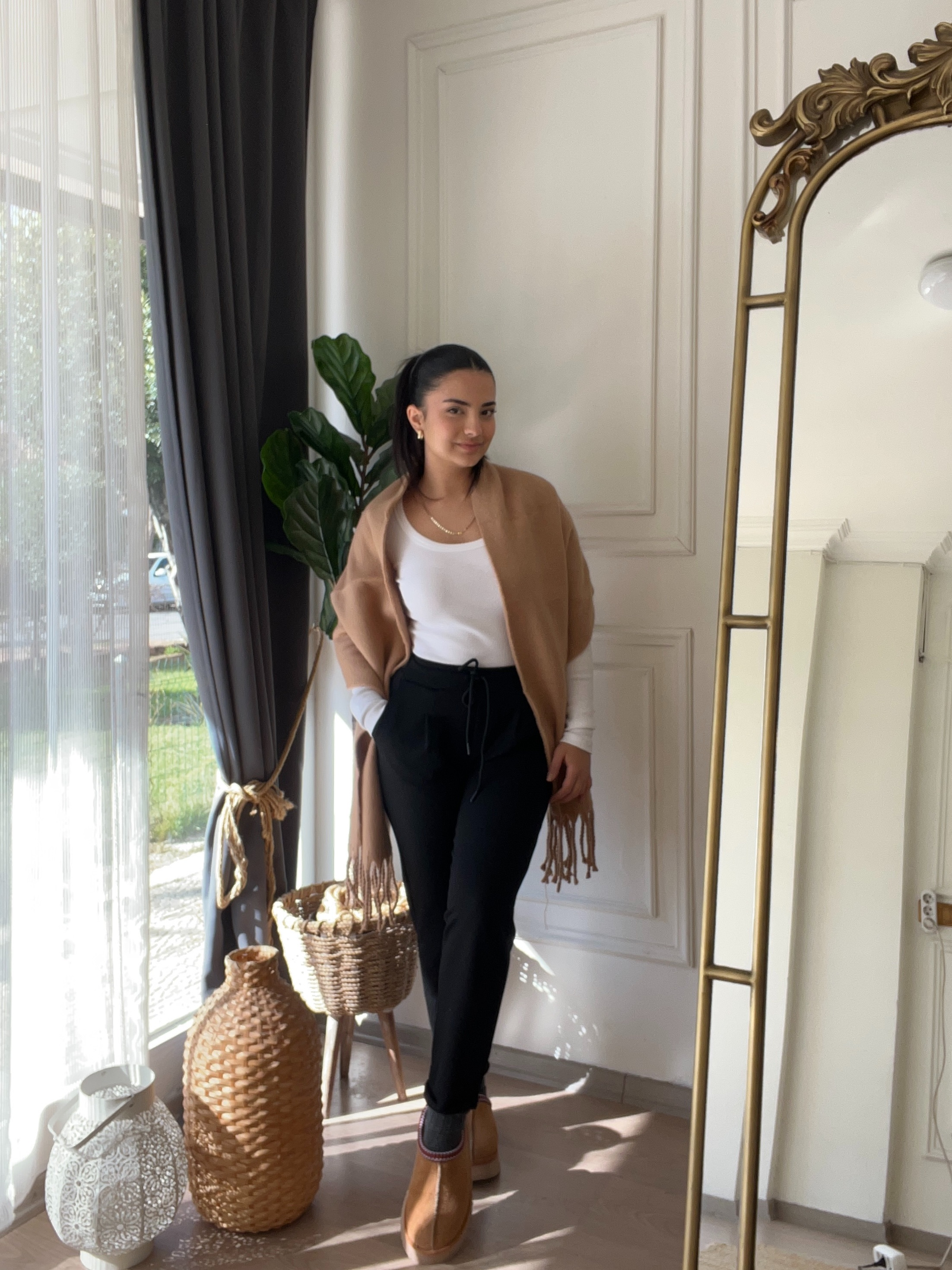 Duble Paça Beli Lastikli Modal Pantalon Siyah