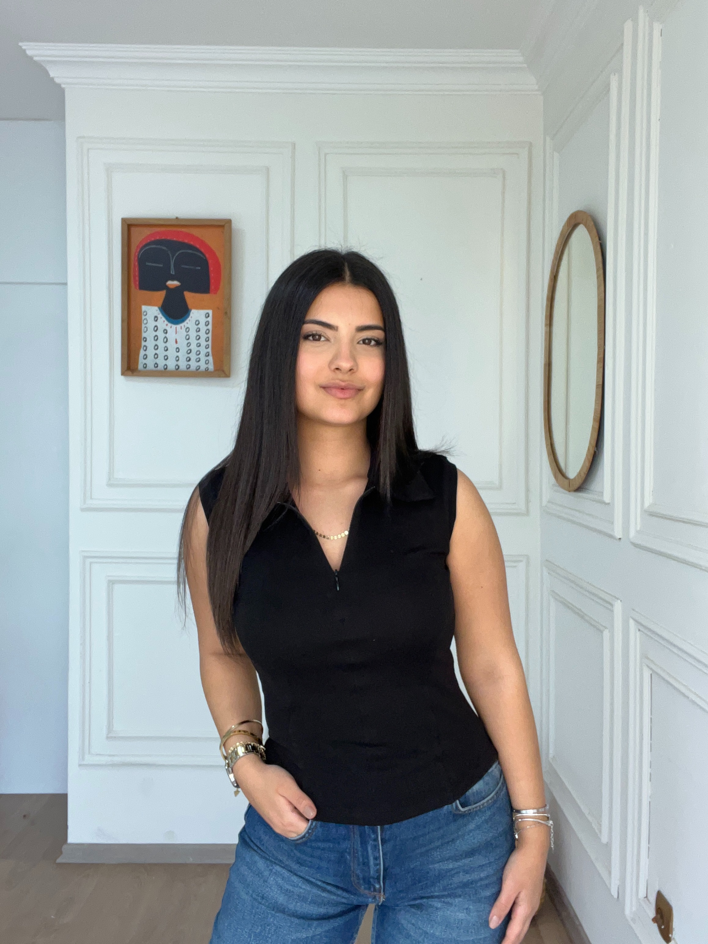 Fermuarlı Kolsuz Body Siyah