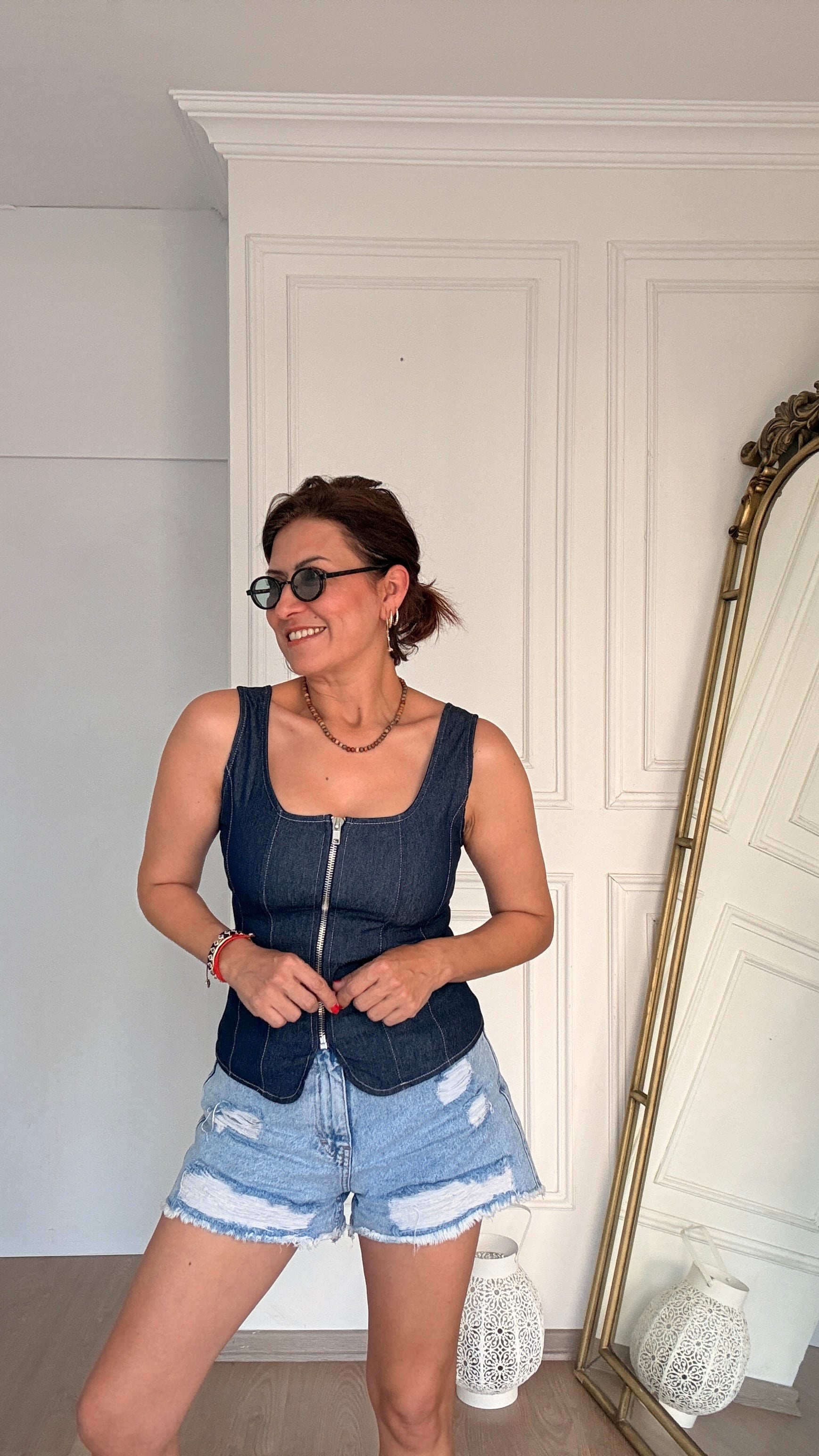 Fermuarlı Likralı Büstiyer Lacivert