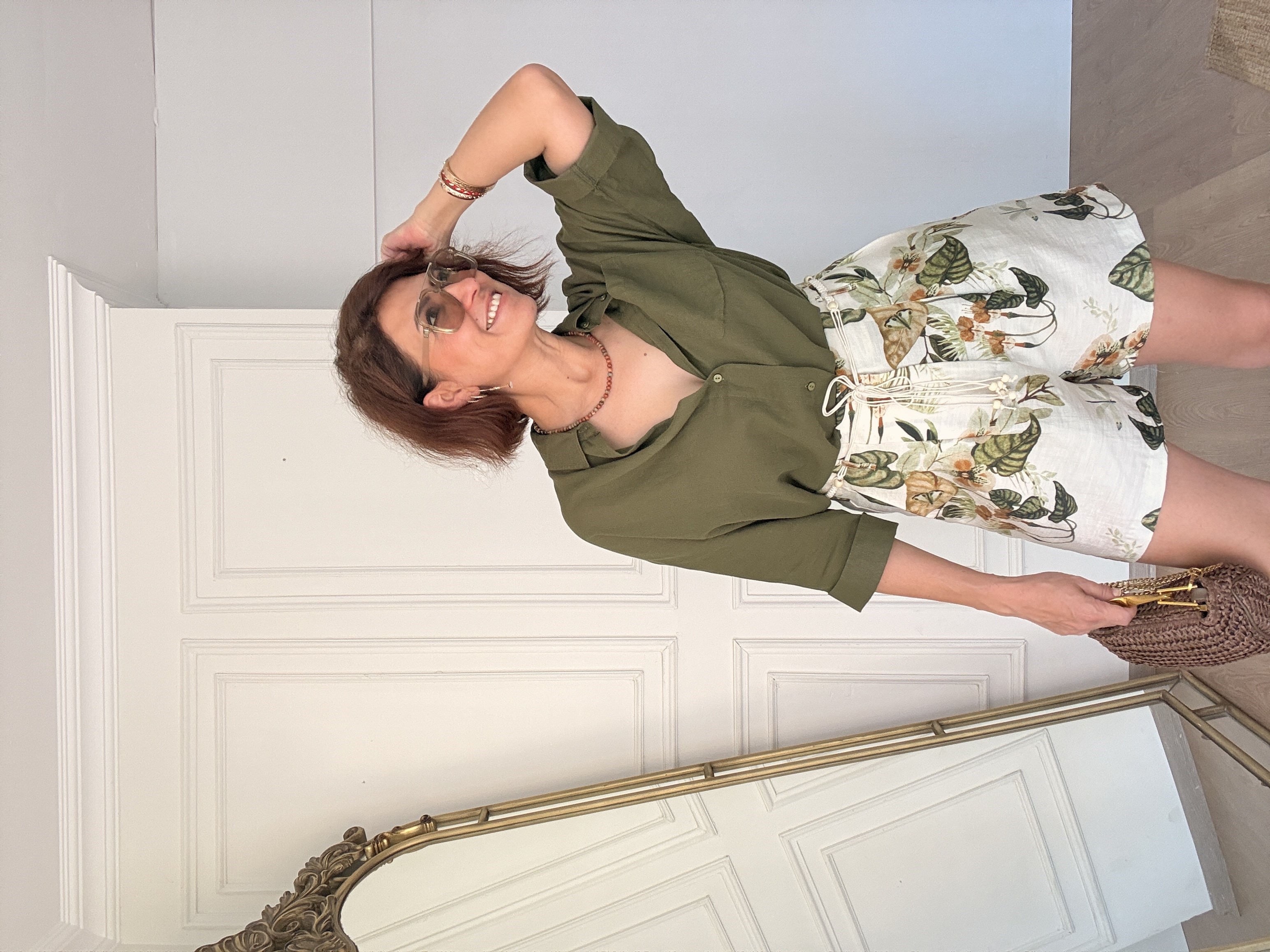 Floral Yeşil Desenli Şort 