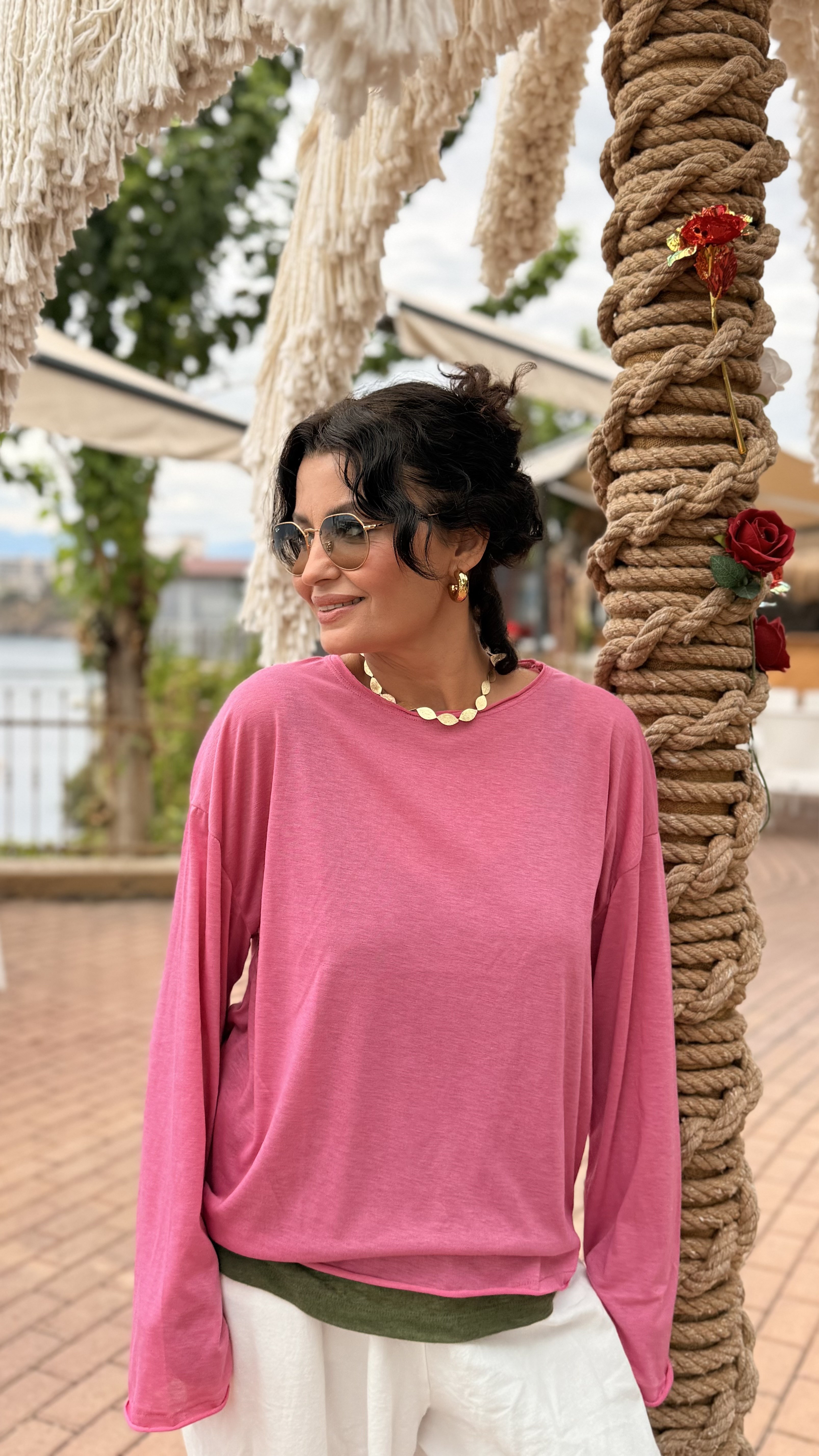 İnce Salaş Basic Sweatshirt Pembe