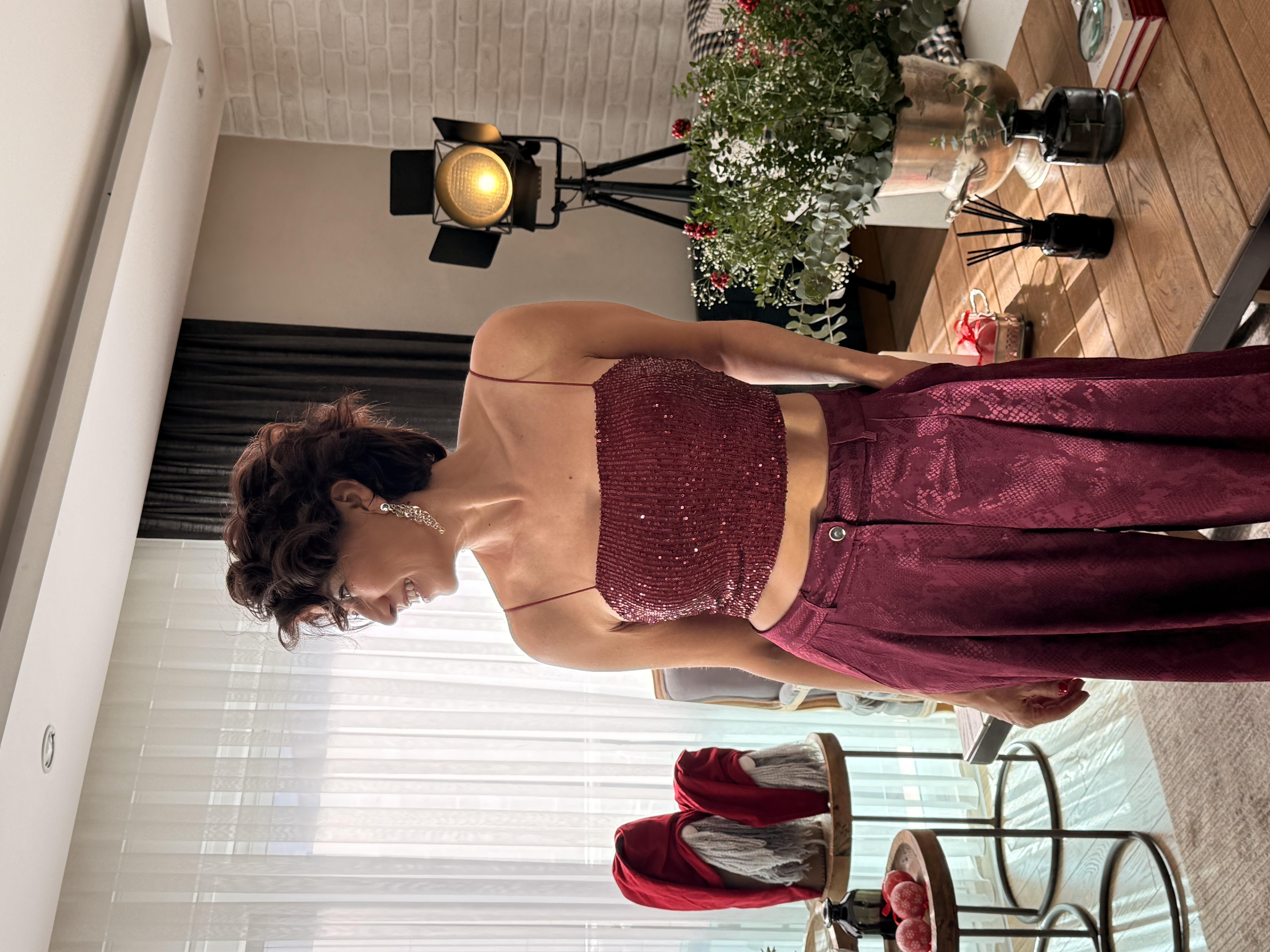 İp Askılı Pullu Büstiyer Bordo