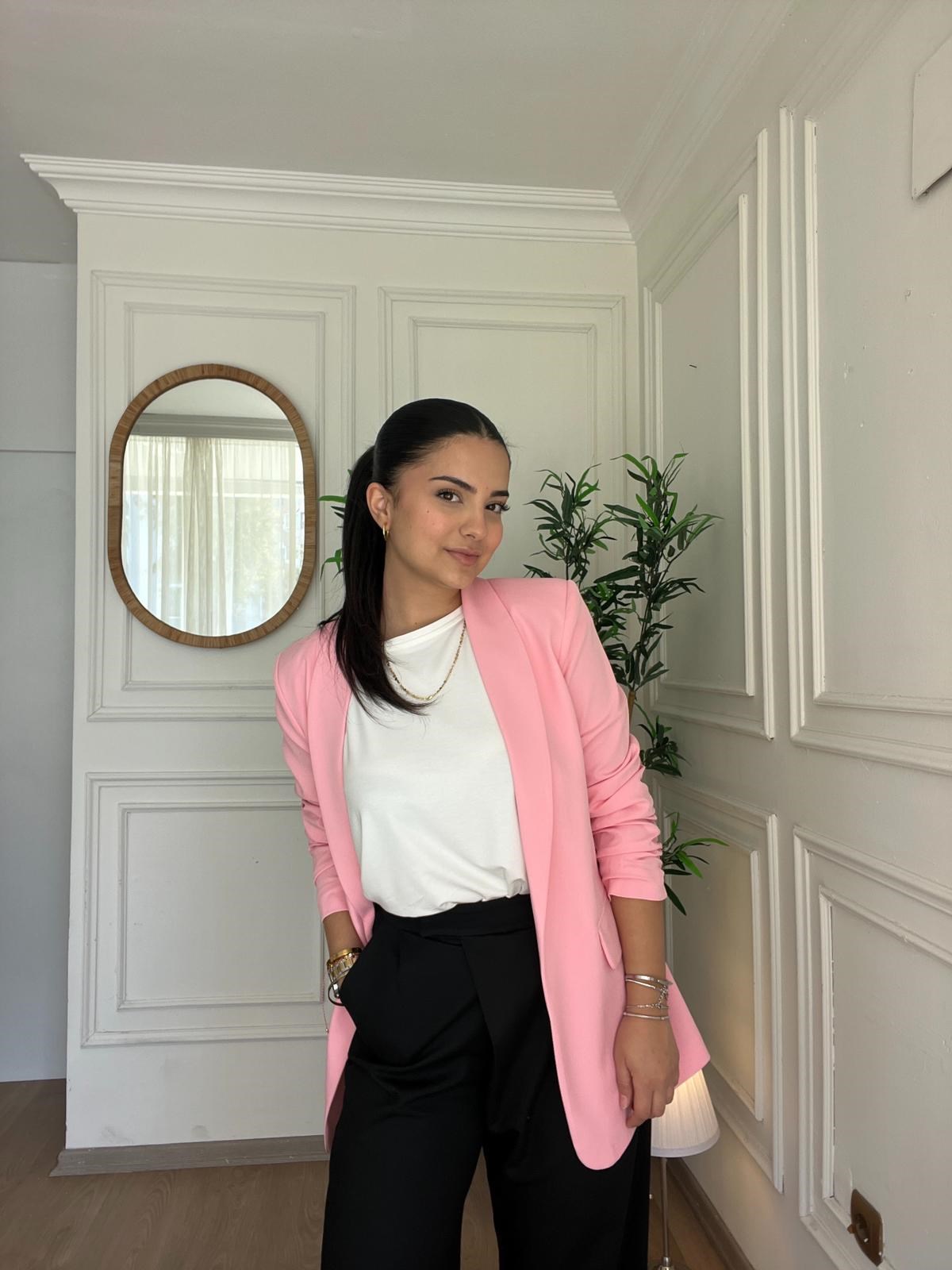 Kolu Büzgülü Blazer Pembe