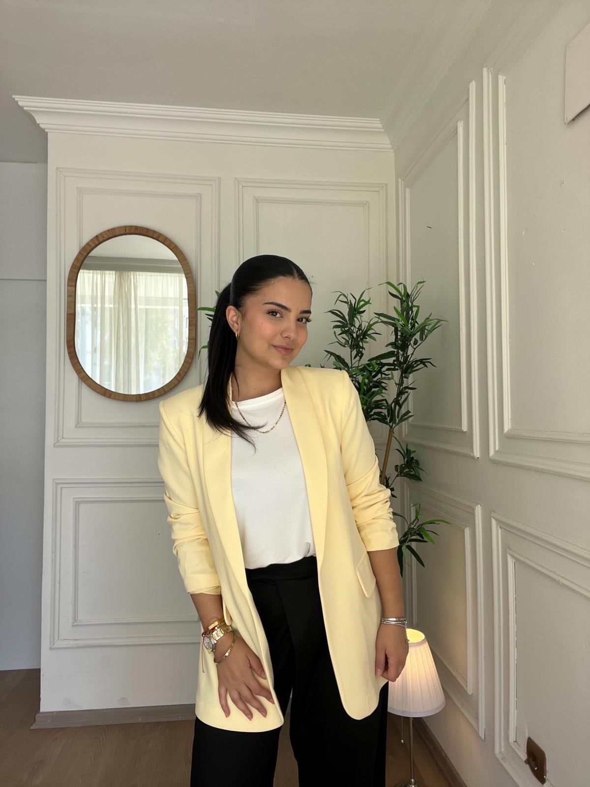 Kolu Büzgülü Blazer Sarı 