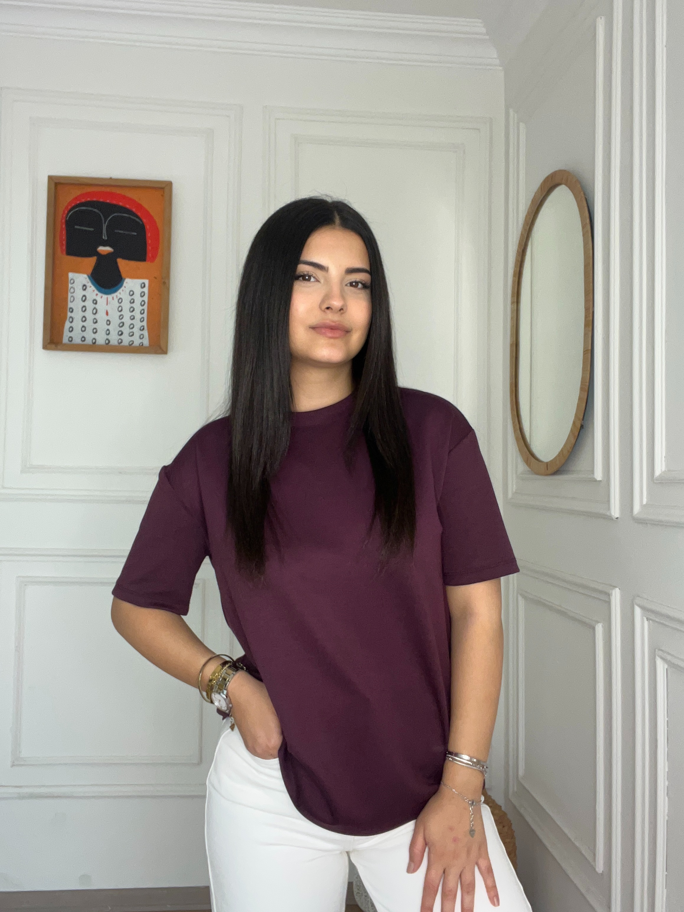 Modal Kumaş Tshirt Bordo