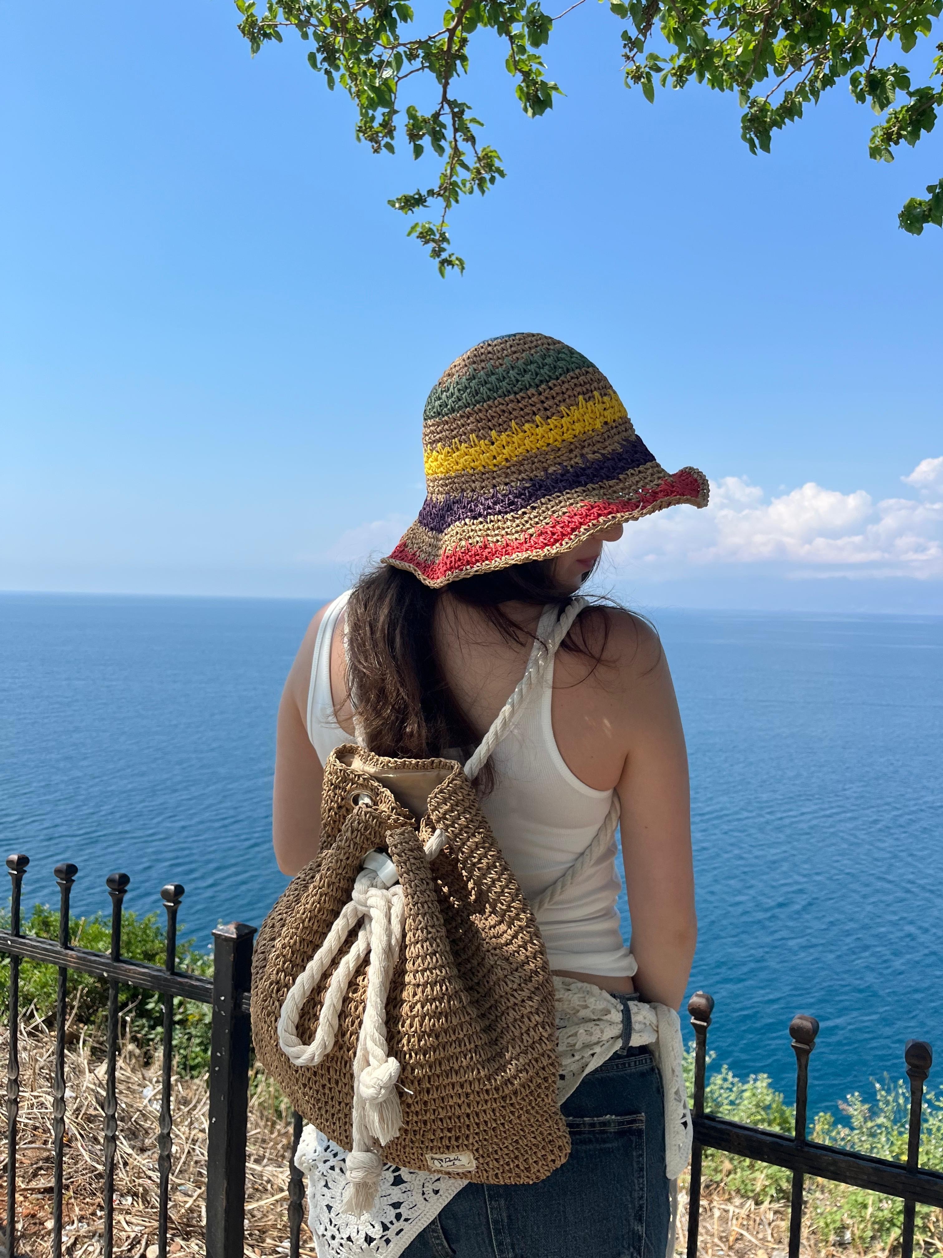 Natural hasır sırt çantası