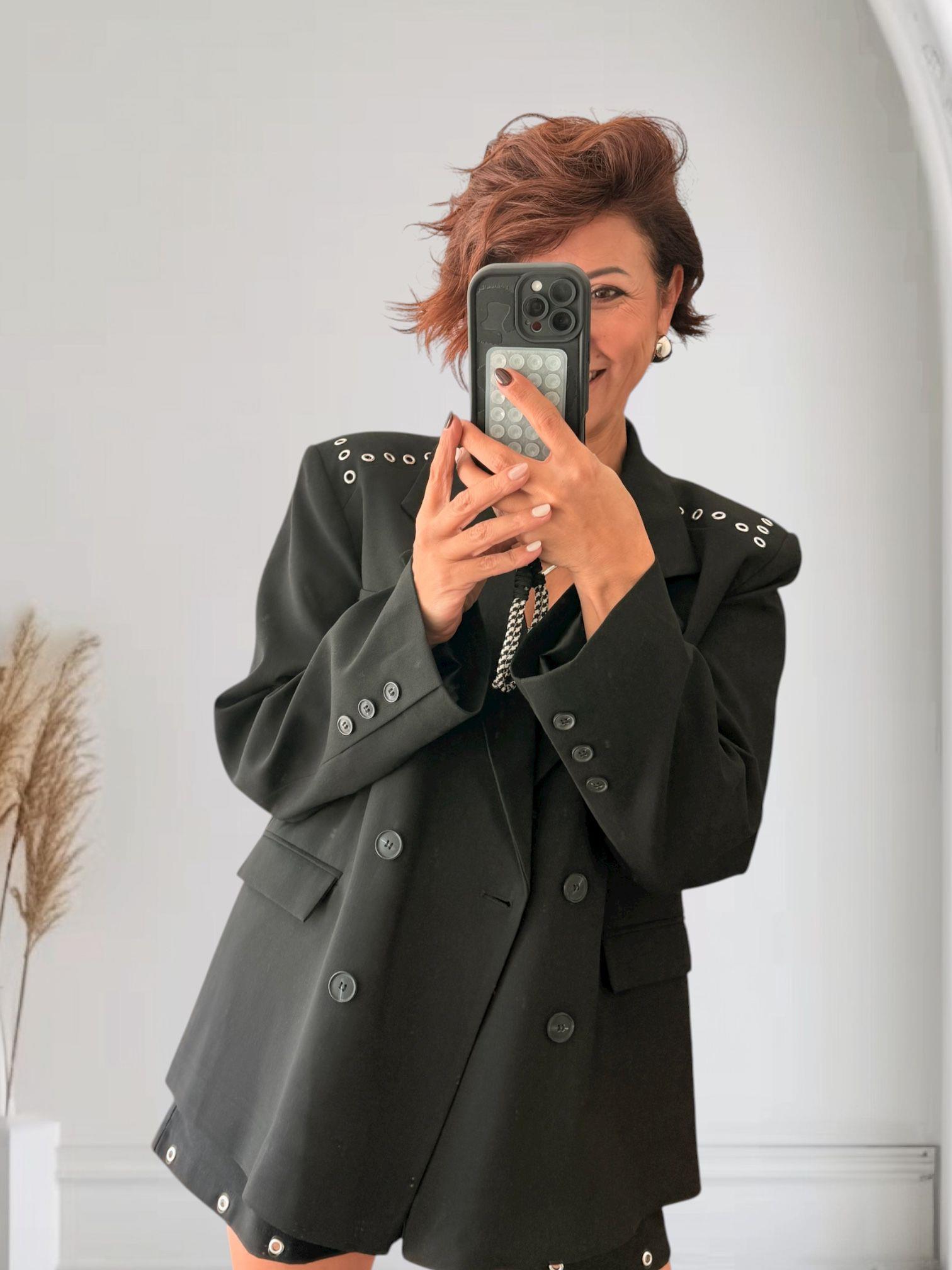 Omuz Detay Blazer Ceket Siyah