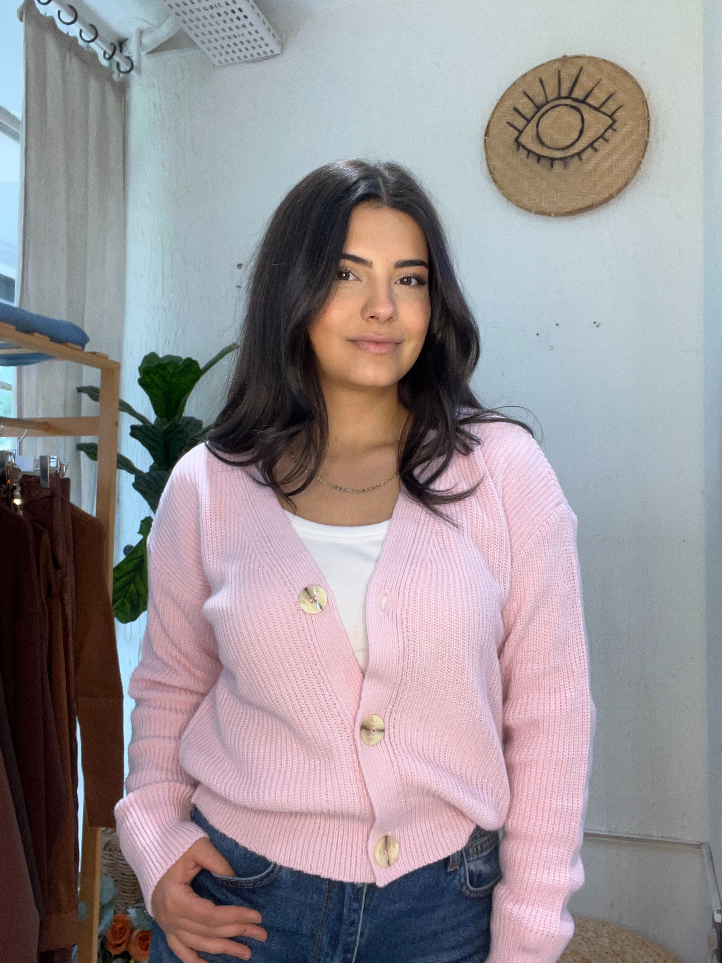 Önü Düğmeli Hırka Pembe