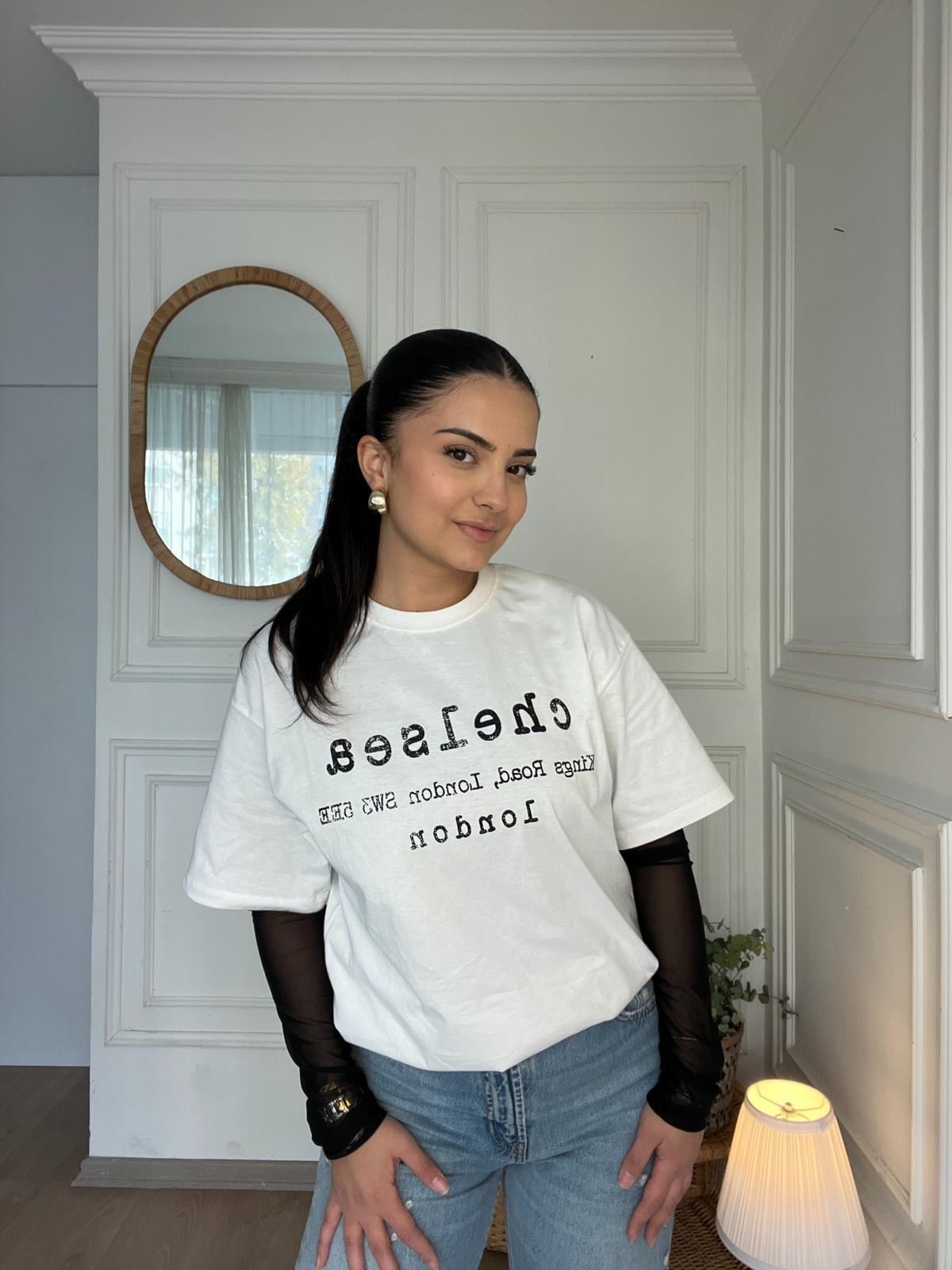 Oversize Chelsea Yazılı Tshirt Beyaz