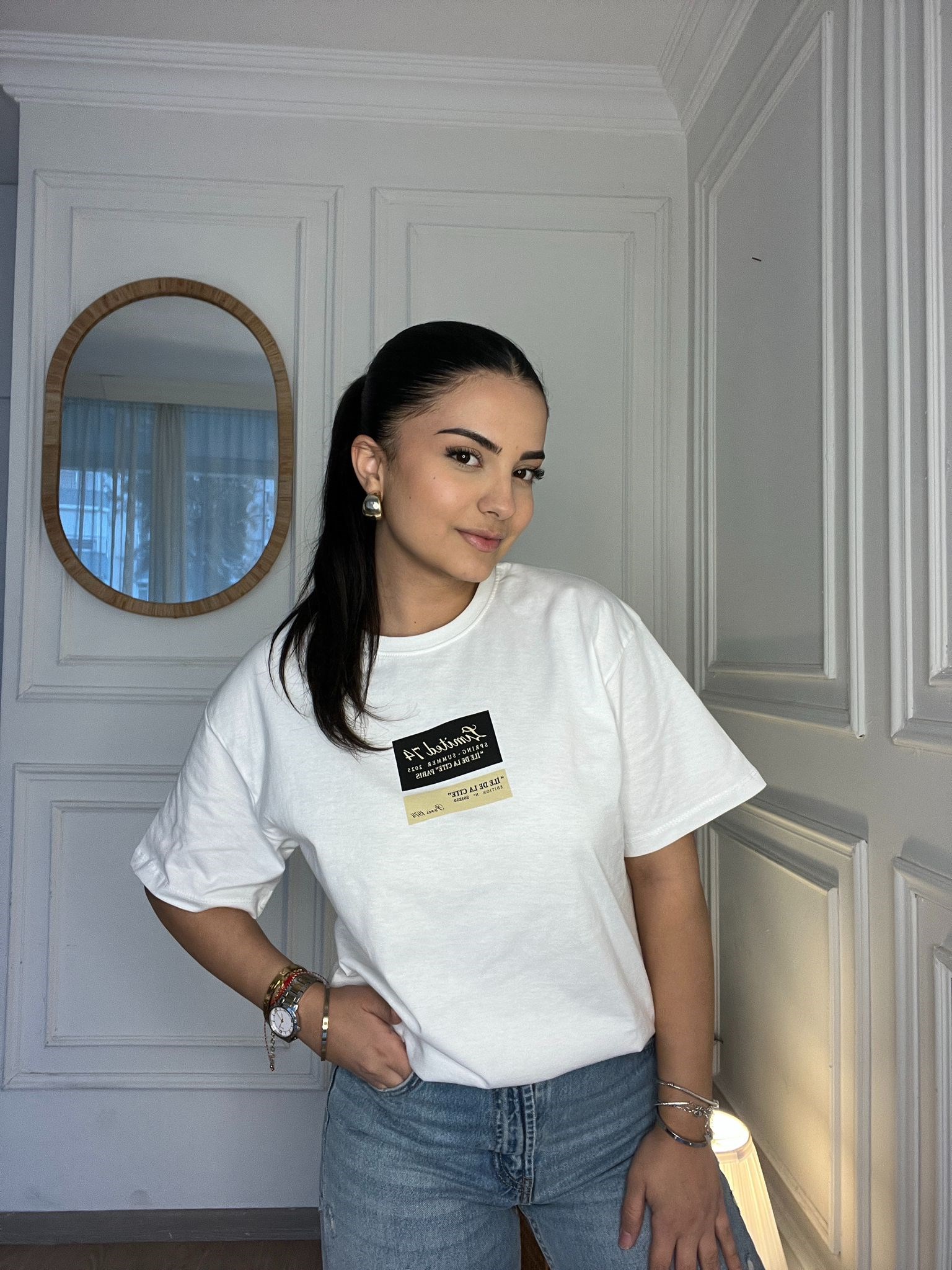 Oversize Minimal Yazılı Tshirt Beyaz