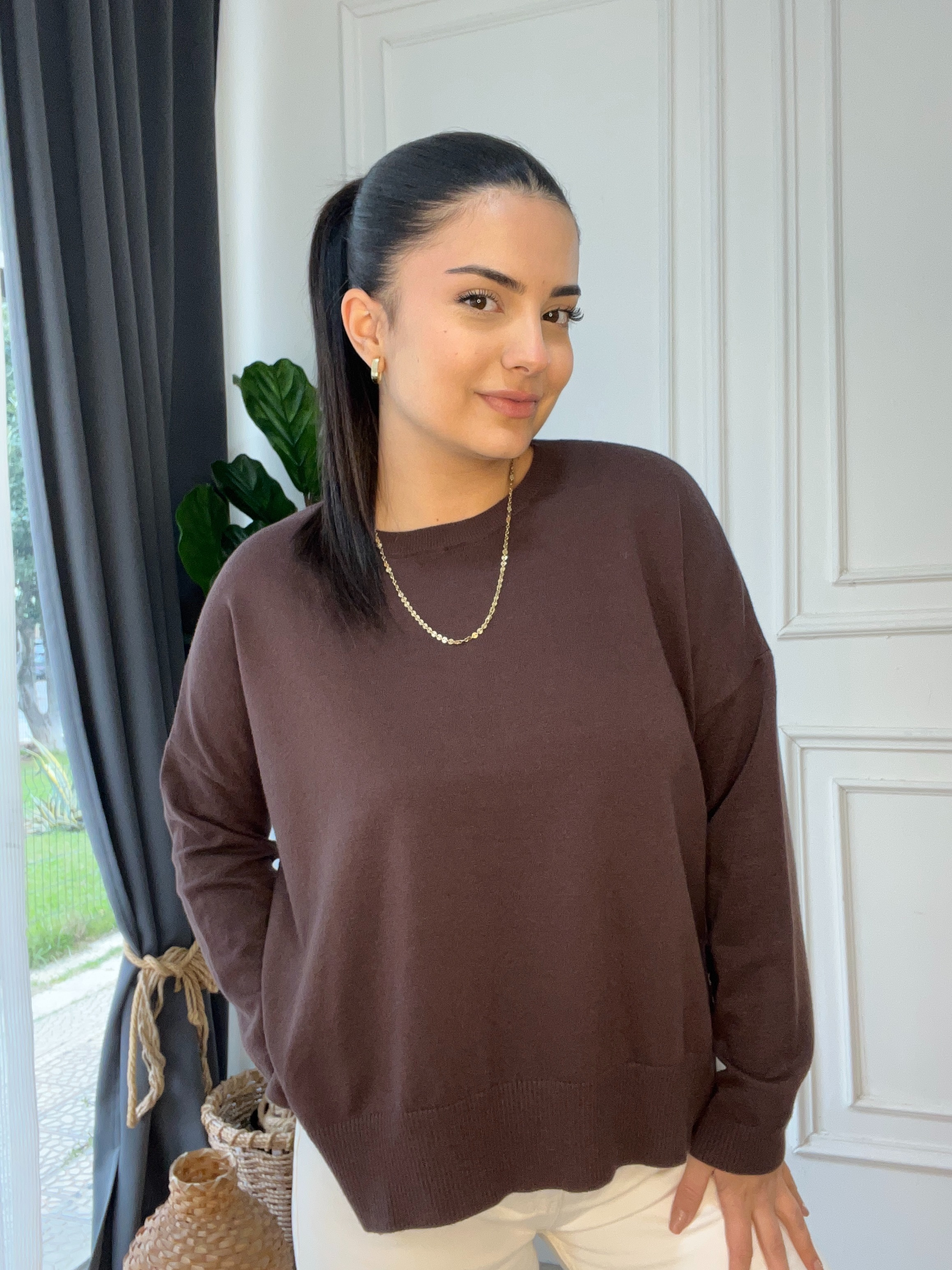 Oversize Triko Kazak Kahverengi