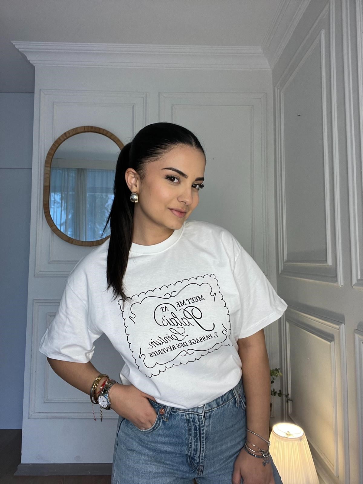 Oversize Yazılı Tshirt Beyaz