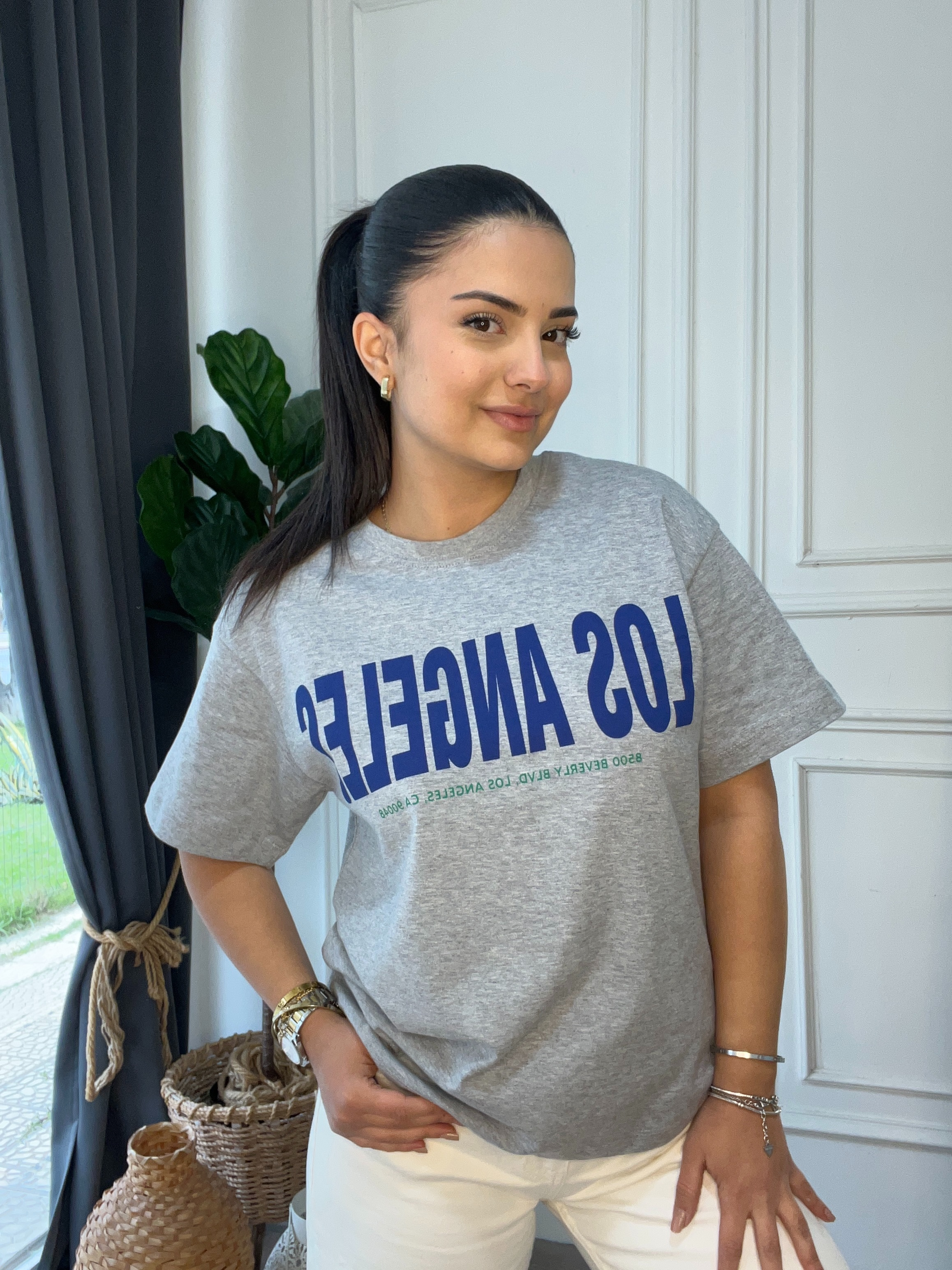 Oversize YazılıTshirt Gri 