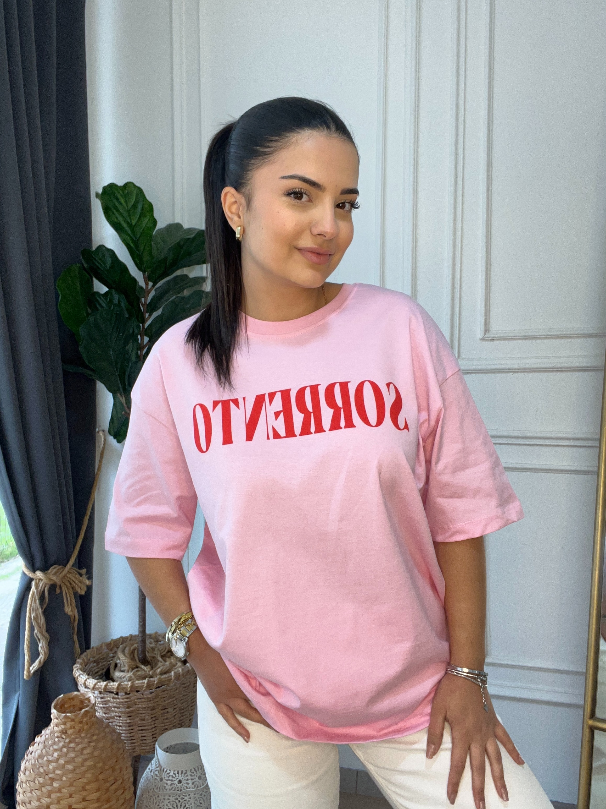 Oversize YazılıTshirt Pembe