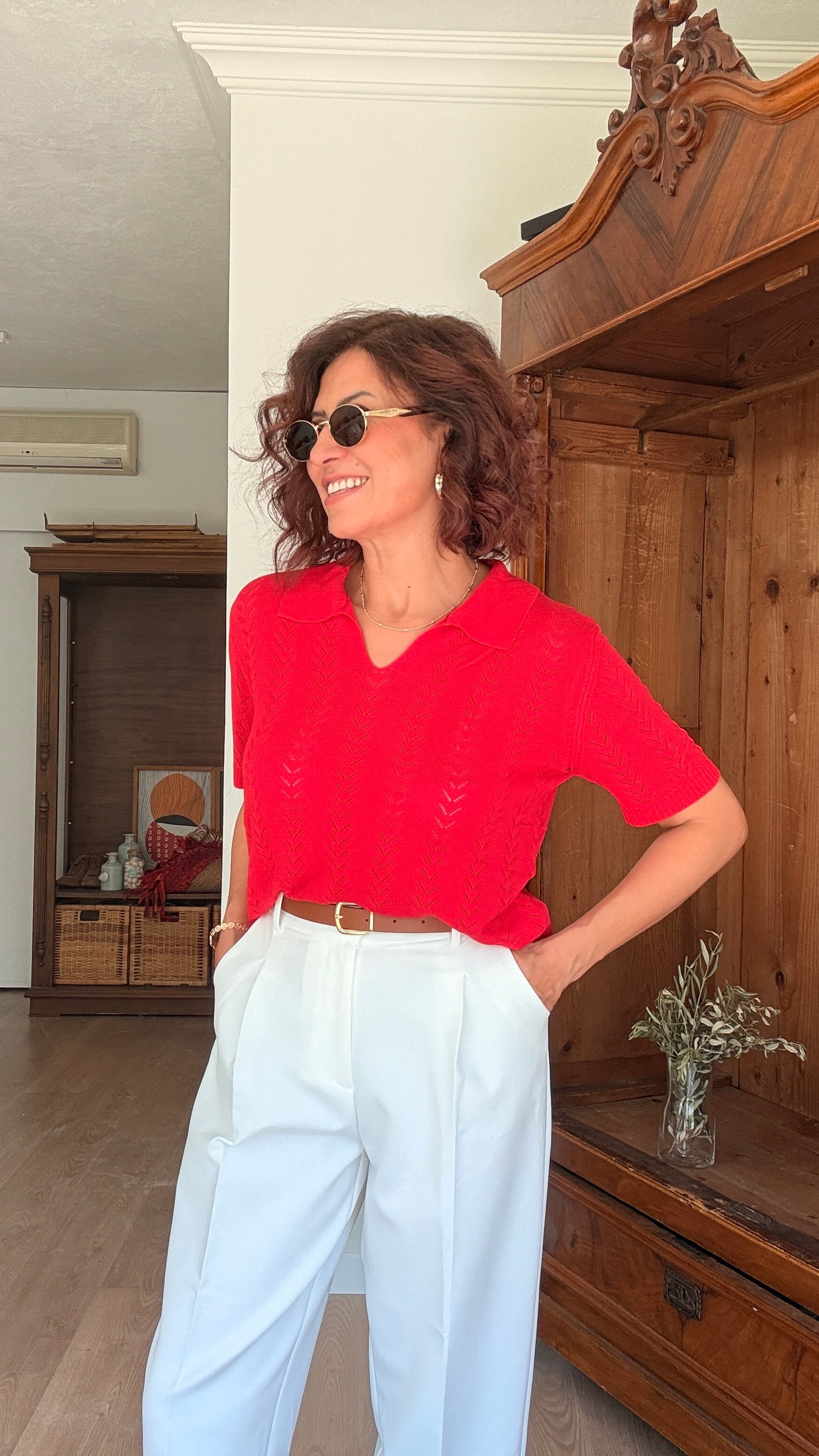 Polo Yaka Merselize Kırmızı
