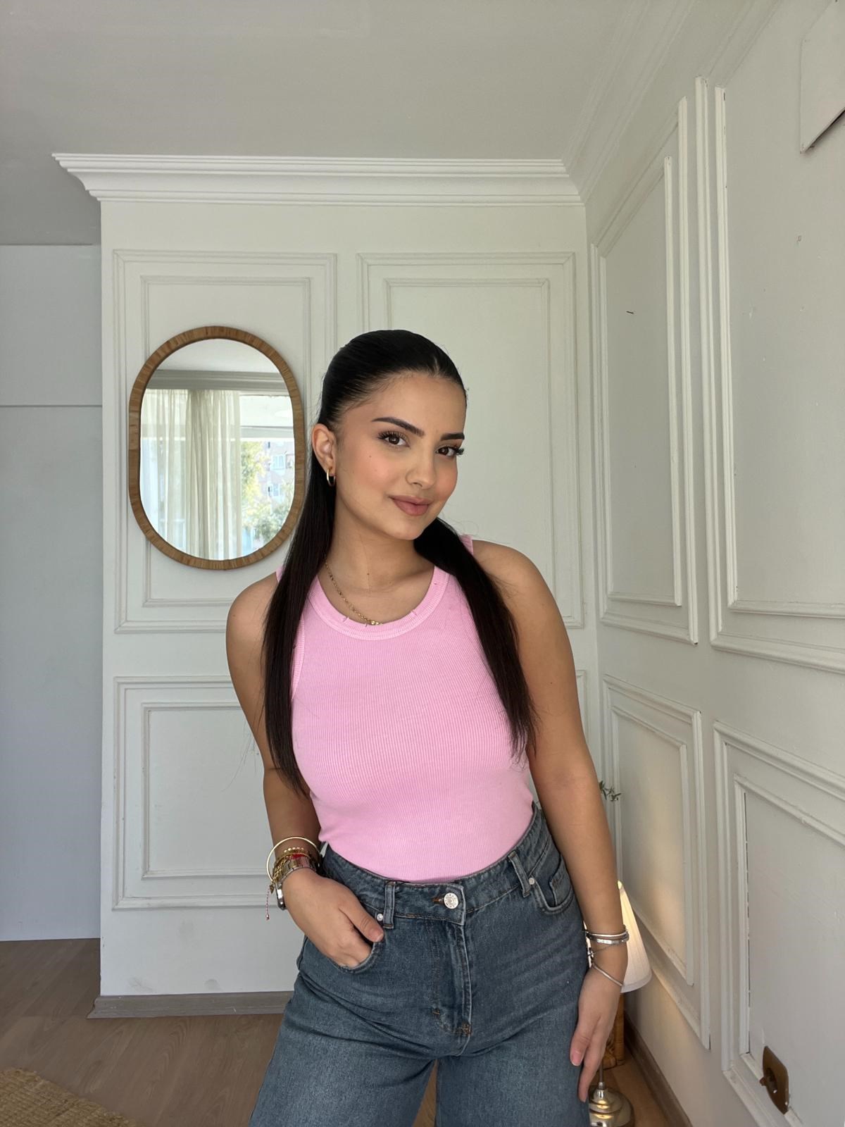 Taşlanmış Atlet Pembe