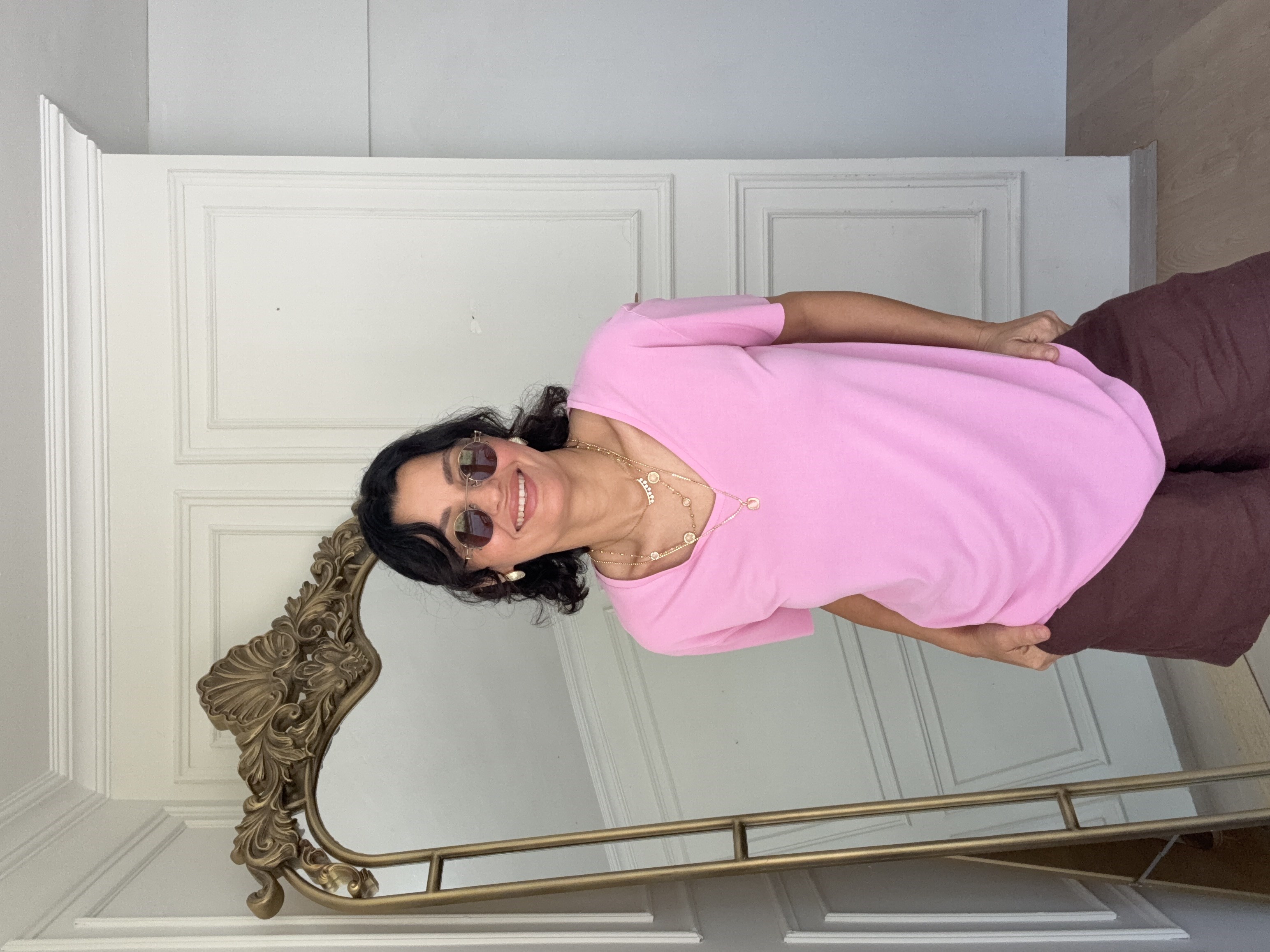 V  Yaka Modal Basıc Tshırs Pembe