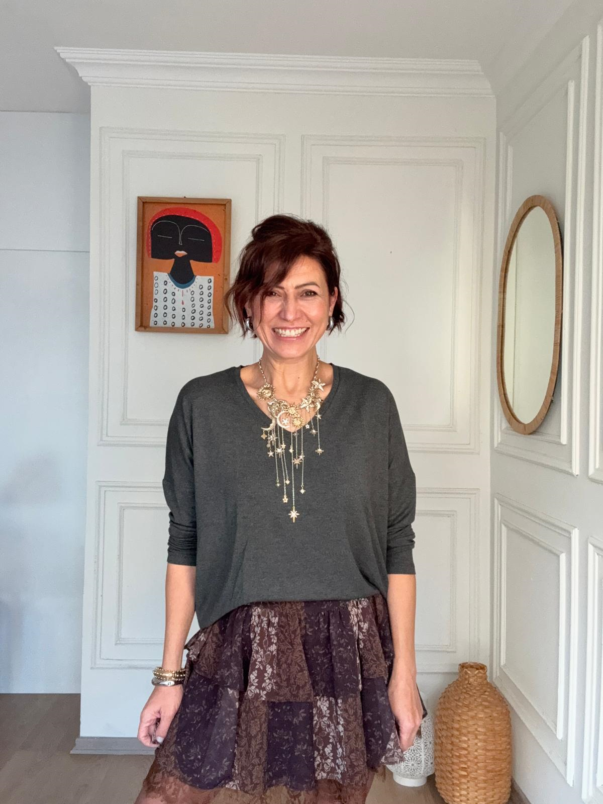 V yaka Salaş Model Bluz Antrasit