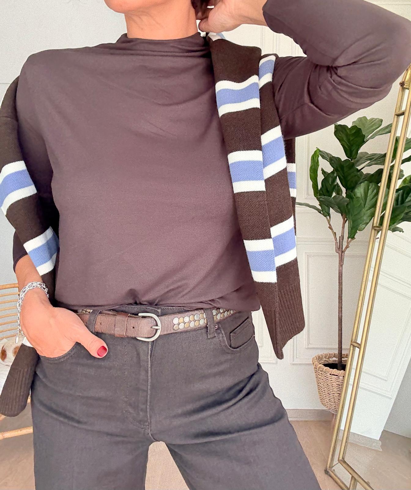 Yarım Balıkçı Uzun Kol Bluz Kahverengi