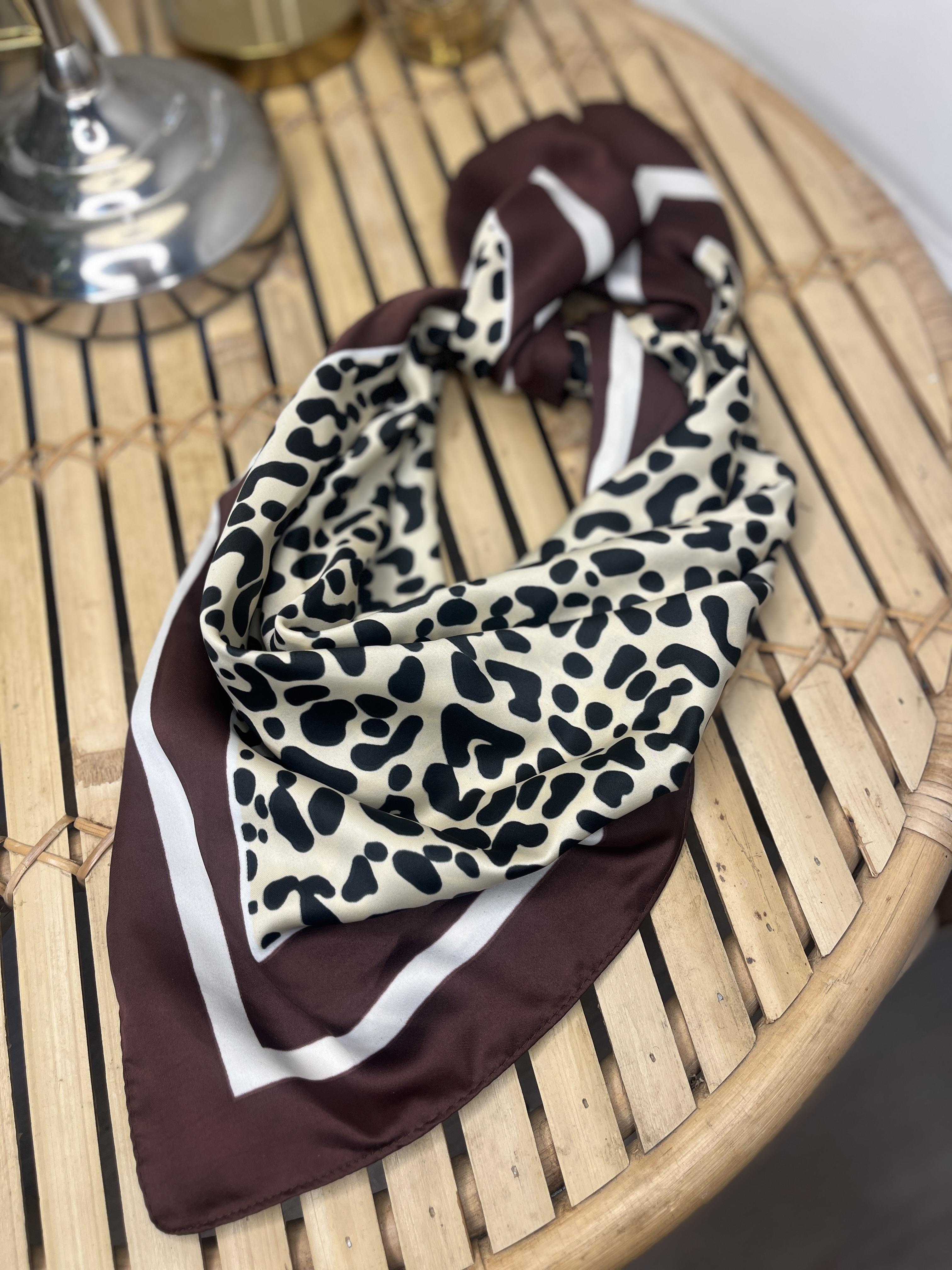 Z-R Saten Fular 65*65 cm Desenli Leopar