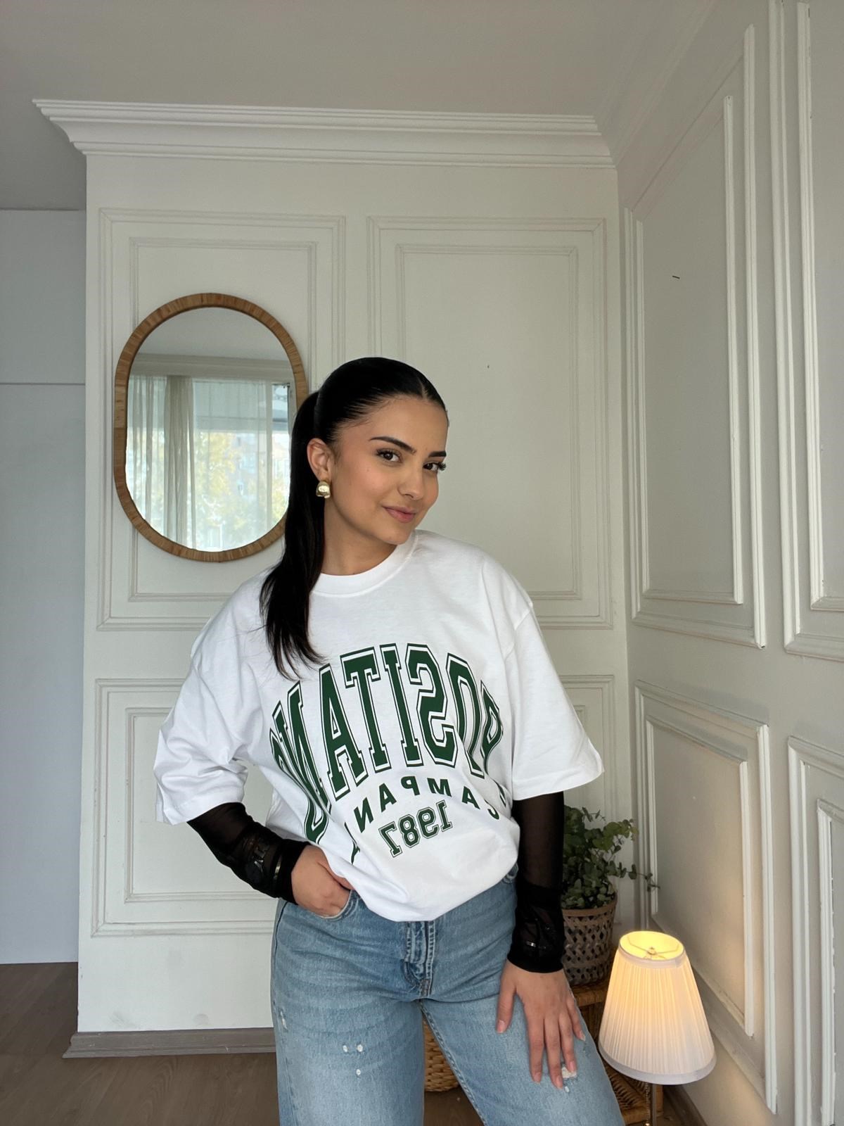 ZRA Oversize Yazılı Tshirt Beyaz