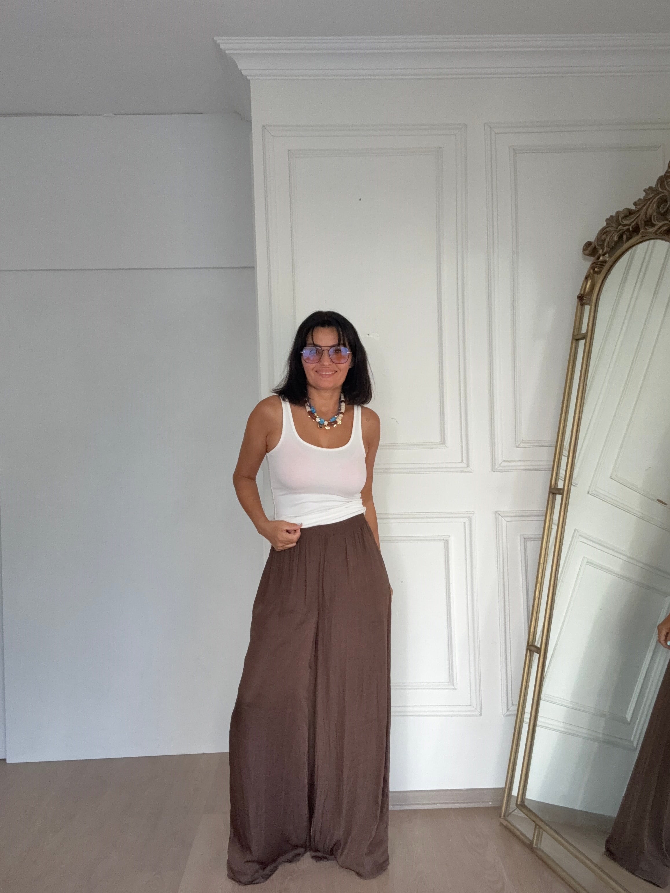 Zra salaş saten pantolon kahverengi