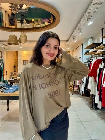 Acne Yazılı Sweatshirt Camel