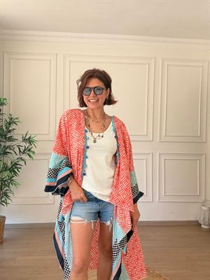 Boncuklu Tülbent Kumaş Kimono