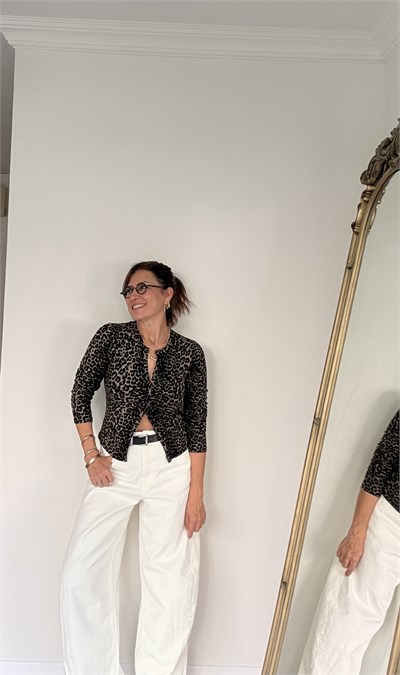 Önü Düğmeli Likralı Bluz Leopar