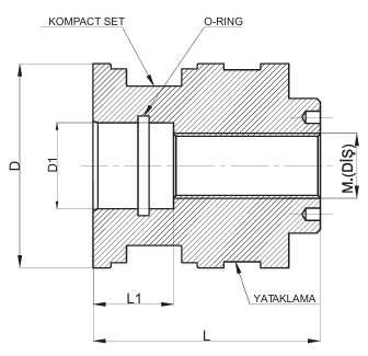 1040 / 1050 Çelik Piston Tek Yataklamalı Vidalı Tip teknik ölçü çizimi