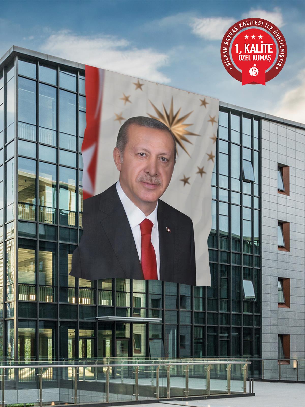 Recep Tayyip Erdoğan Bayrağı 100x150 cm 1. Kalite Raşel Kumaş