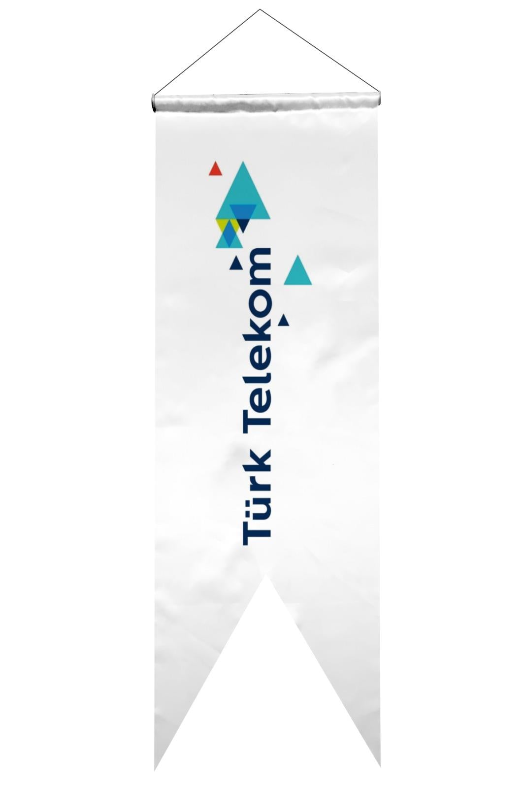 Türk Telekom Logolu Kırlangıç Bayrak 100x300 cm 1.Sınıf Saten Kumaş