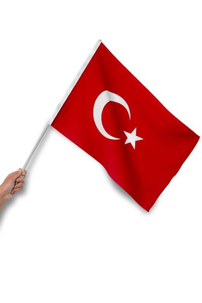 Sopalı Türk Bayrağı 40x60 cm (50 Adet) 1.Kalite Alpaka Kumaş