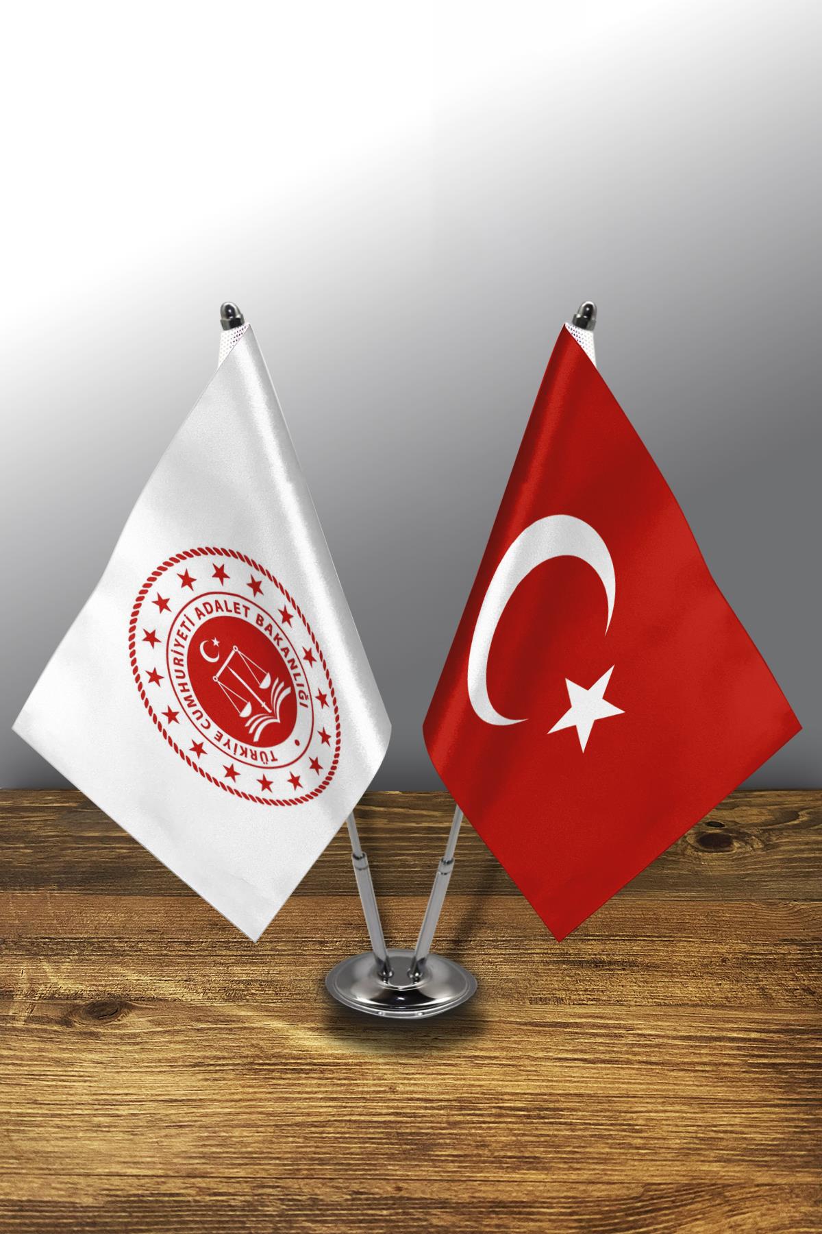 İkili Kurum Masa Bayrağı Set - Adalet Bakanlığı