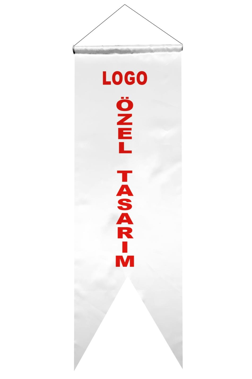 Özel Tasarım Logolu Kırlangıç Bayrak 1. Kalite Saten Kumaş 