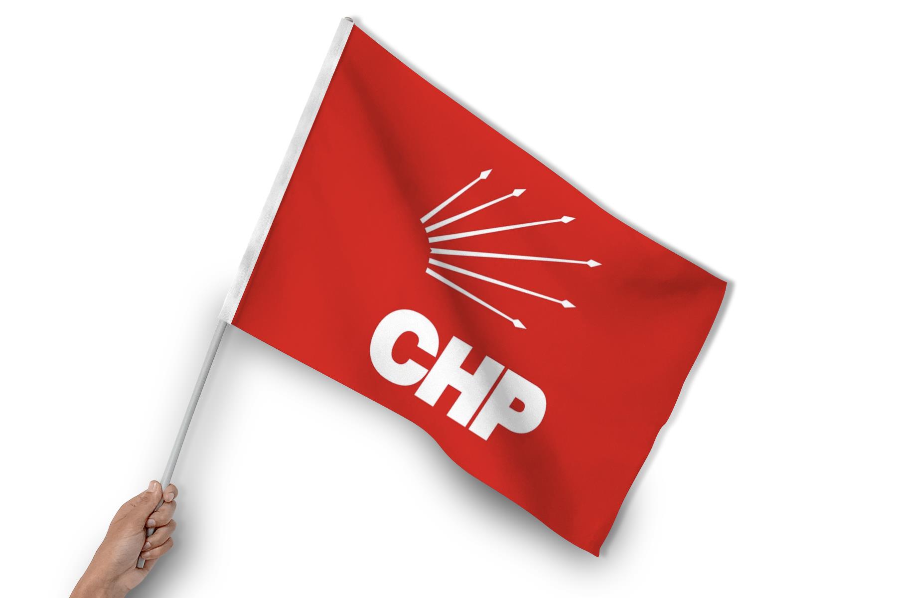 Sopalı CHP Parti Bayrağı (50 Adet) 1. Kalite Raşel Kumaş 50x75 cm