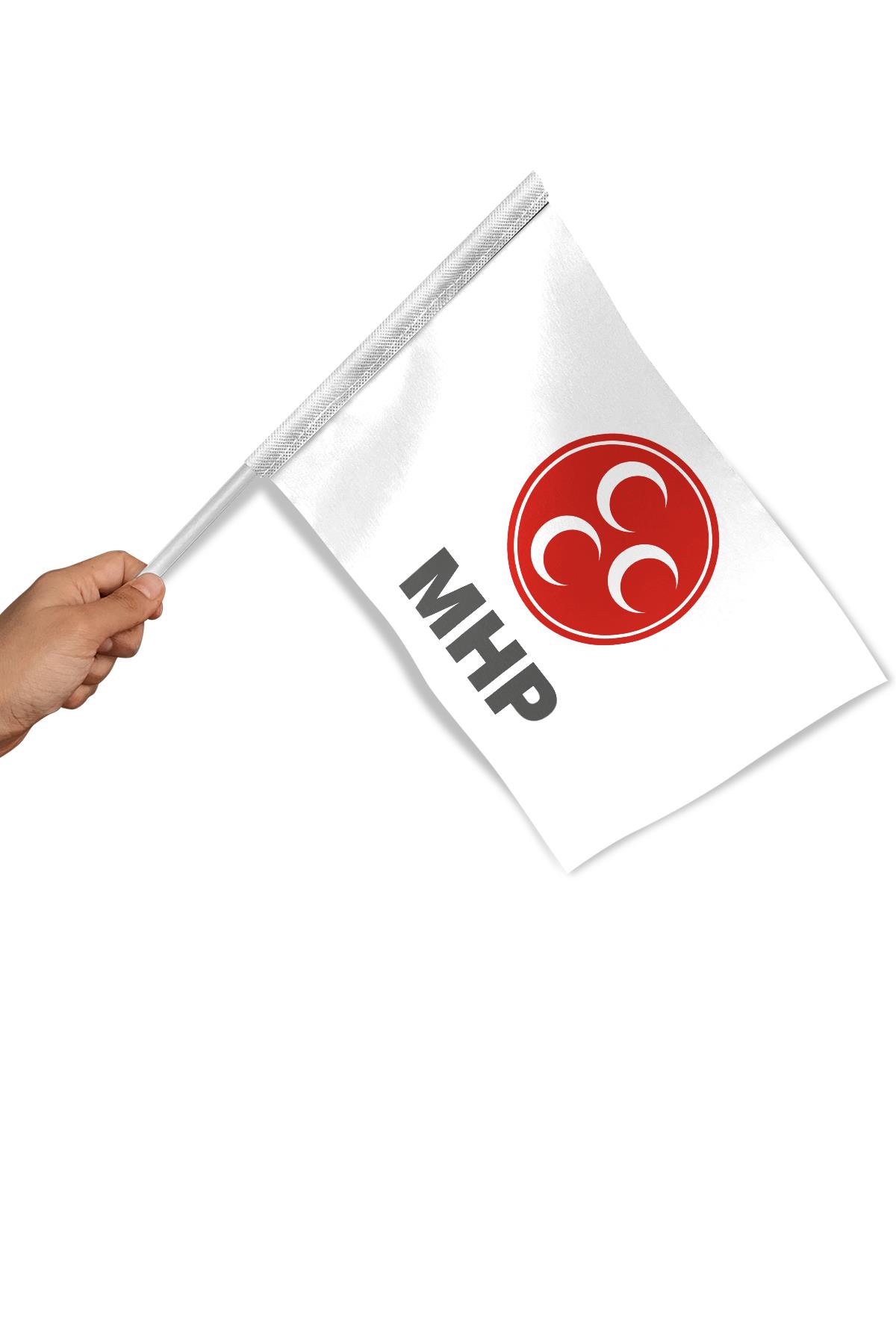 Sopalı MHP Parti Bayrağı (100 Adet) 1. Kalite Raşel Kumaş 30x45 cm
