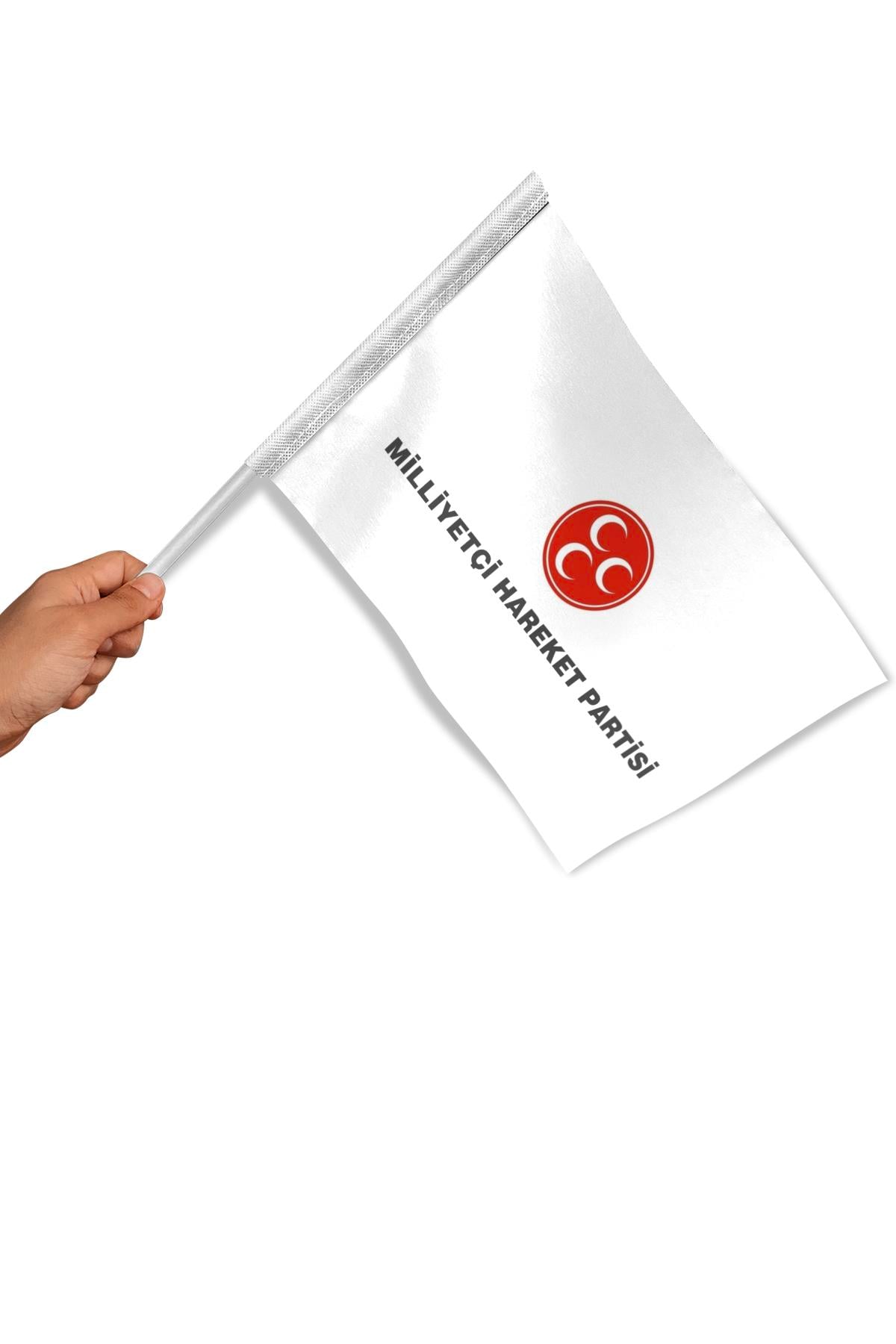 Sopalı MHP Parti Bayrağı (50 Adet) 1. Kalite Raşel Kumaş 20x30 cm