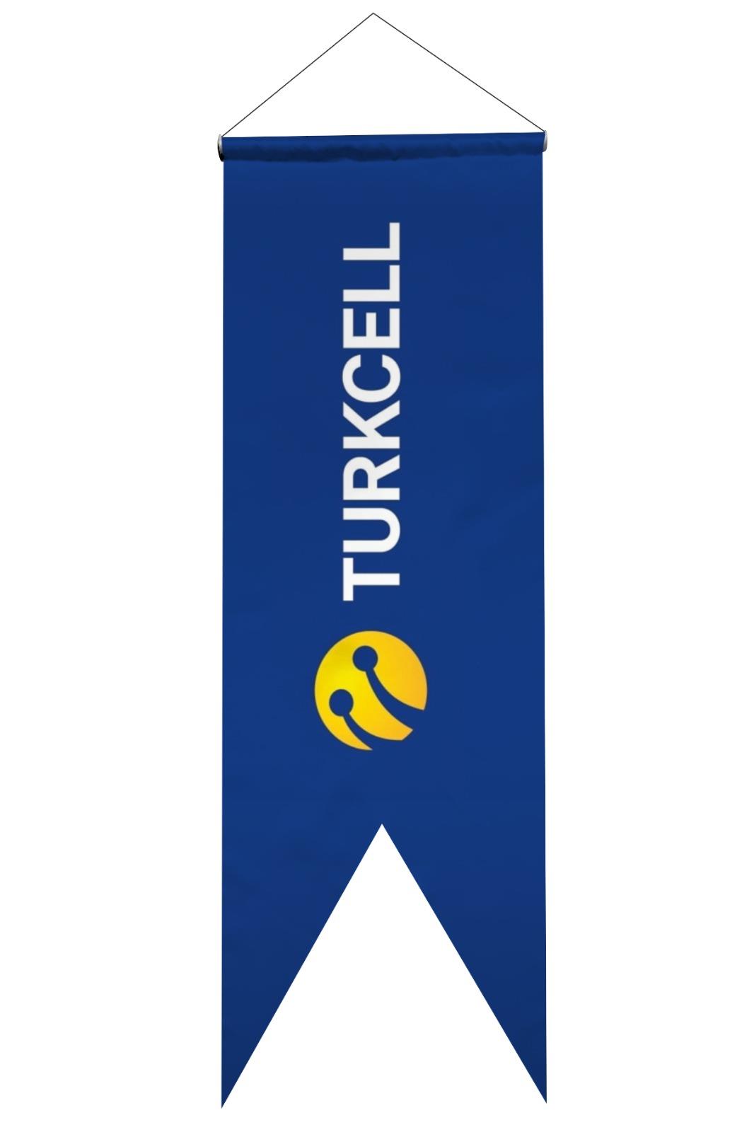 Turkcell Logolu Kırlangıç Bayrak 50x100 cm 1.Sınıf Saten Kumaş
