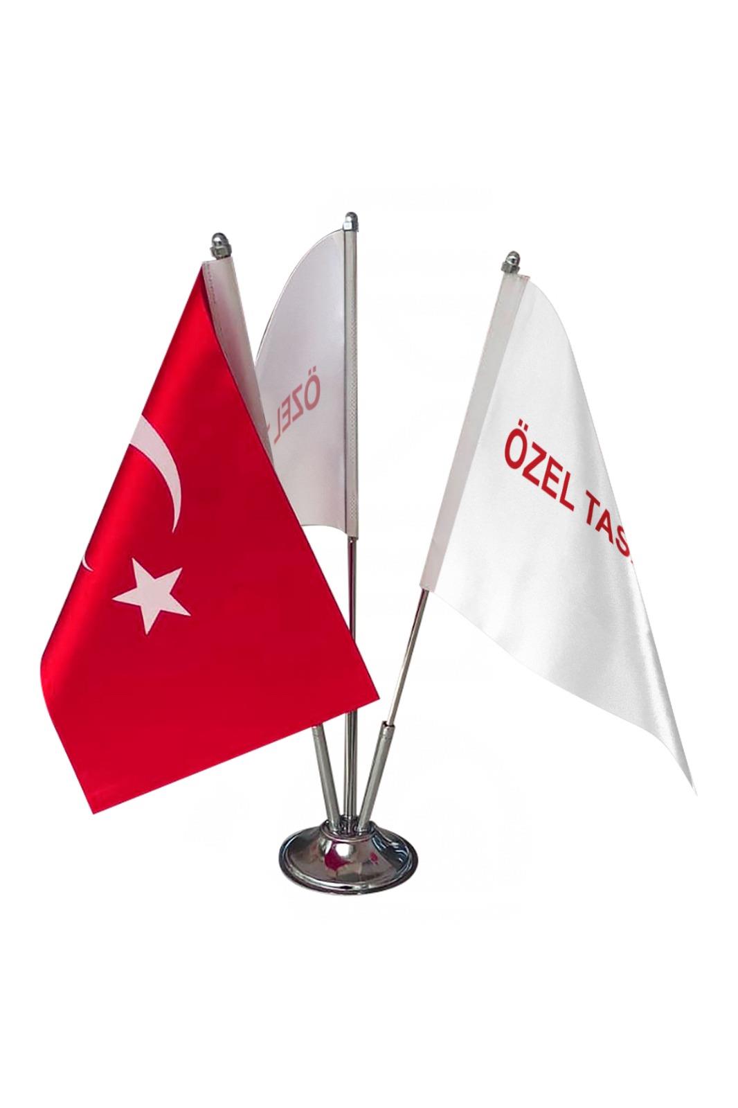 Üçlü Masa Bayrağı -Özel Tasarım ve Türk Bayrağı Set
