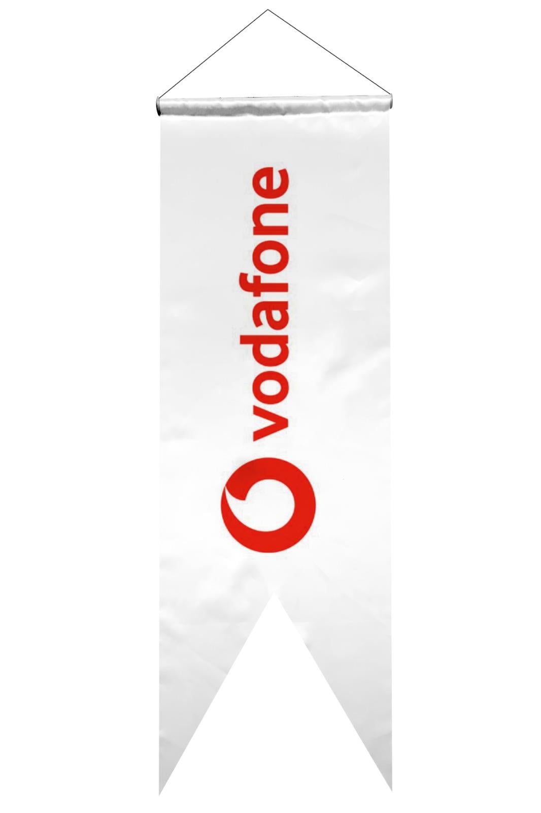 Vodafone Logolu Kırlangıç Bayrak 50x150 cm 1.Sınıf Saten Kumaş