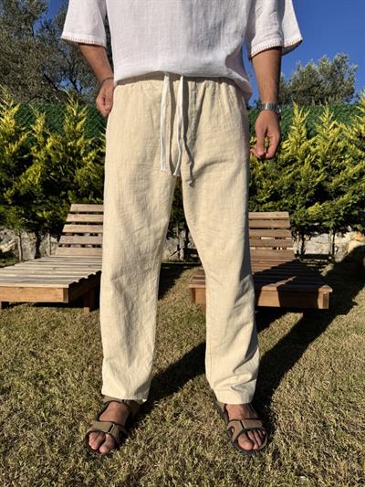 Ekru Keten Pantolon