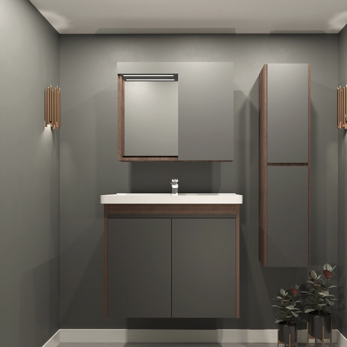 WoodBox Luna Banyo Dolabı 80x45 cm Ceviz/Antrasit