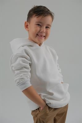 Beyaz Renk Unisex Kapüşonlu Cepli Çocuk Sweatshirt