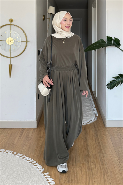 Chester Pike Orijinal Modal Kumaş Tunik- Pantolon Tesettür Takım- Haki
