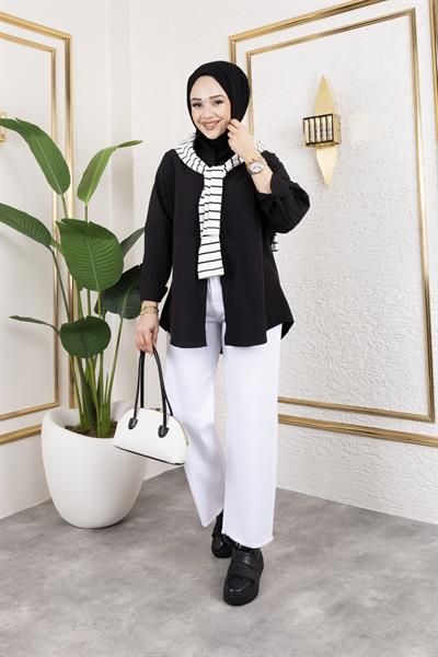 Gabardin Kumaş Boru Paça Pantolon-Beyaz