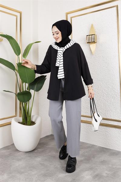 Gabardin Kumaş Boru Paça Pantolon-Gri