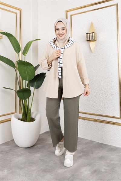 Gabardin Kumaş Boru Paça Pantolon-Haki